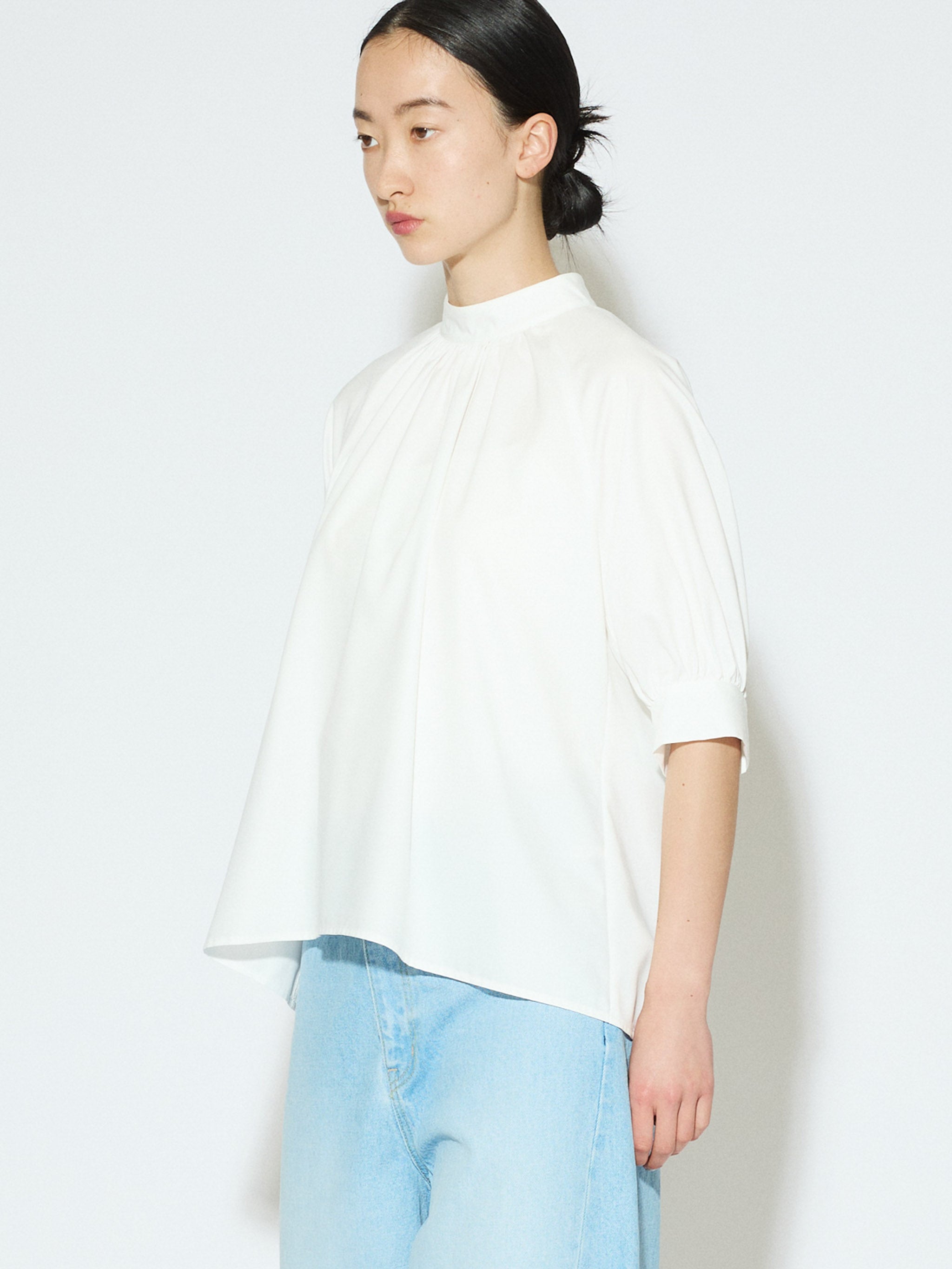 high neck gather blouse [A]