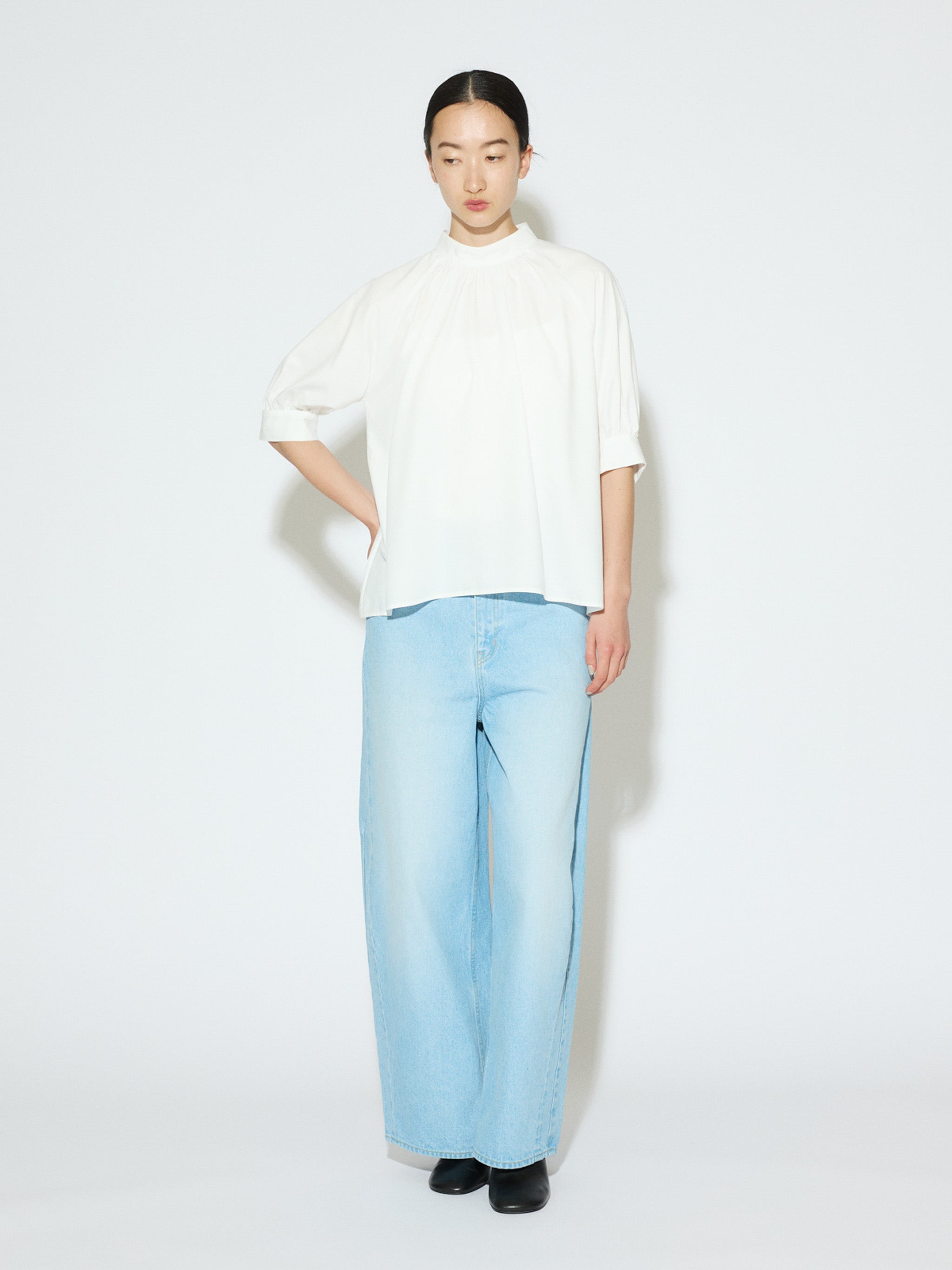 high neck gather blouse [A]