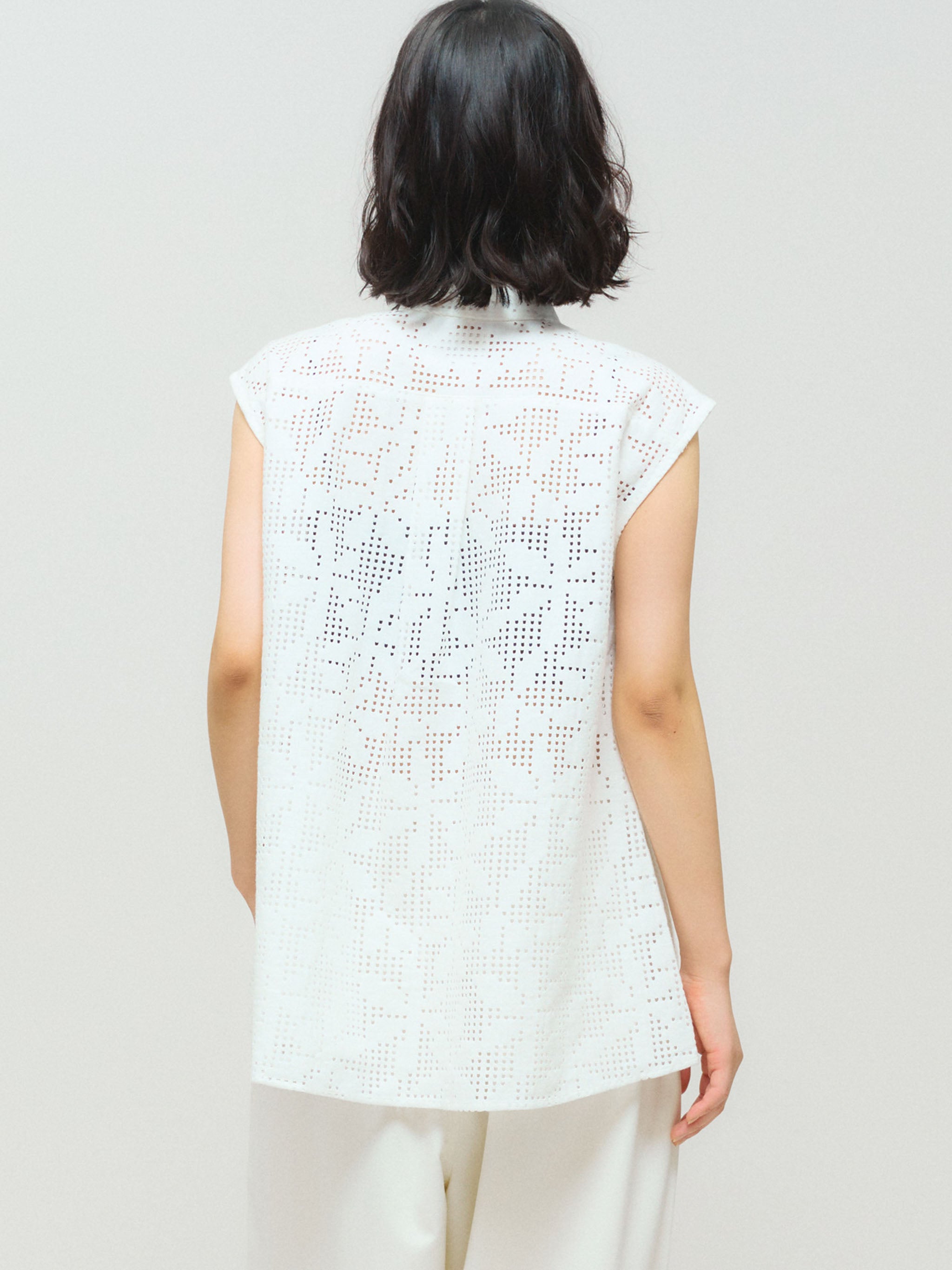 lace bow tie no sleeve blouse[A]