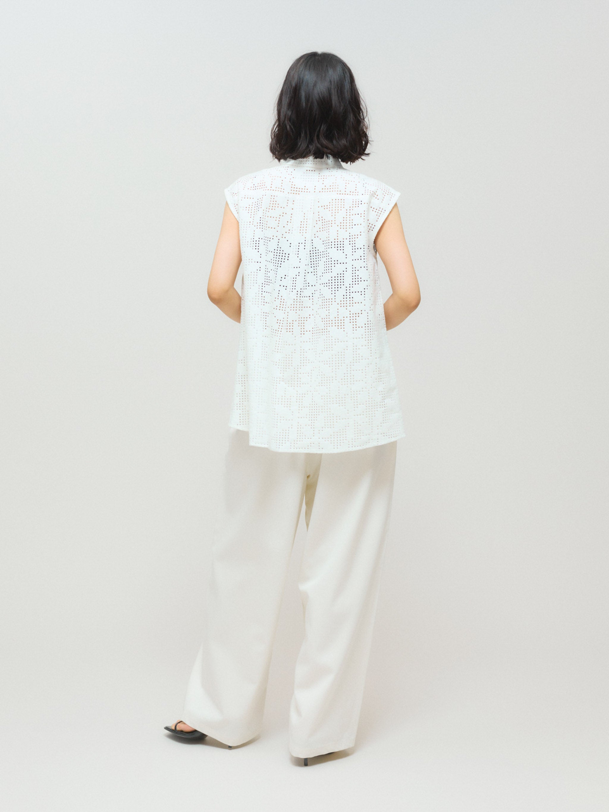 lace bow tie no sleeve blouse[A]