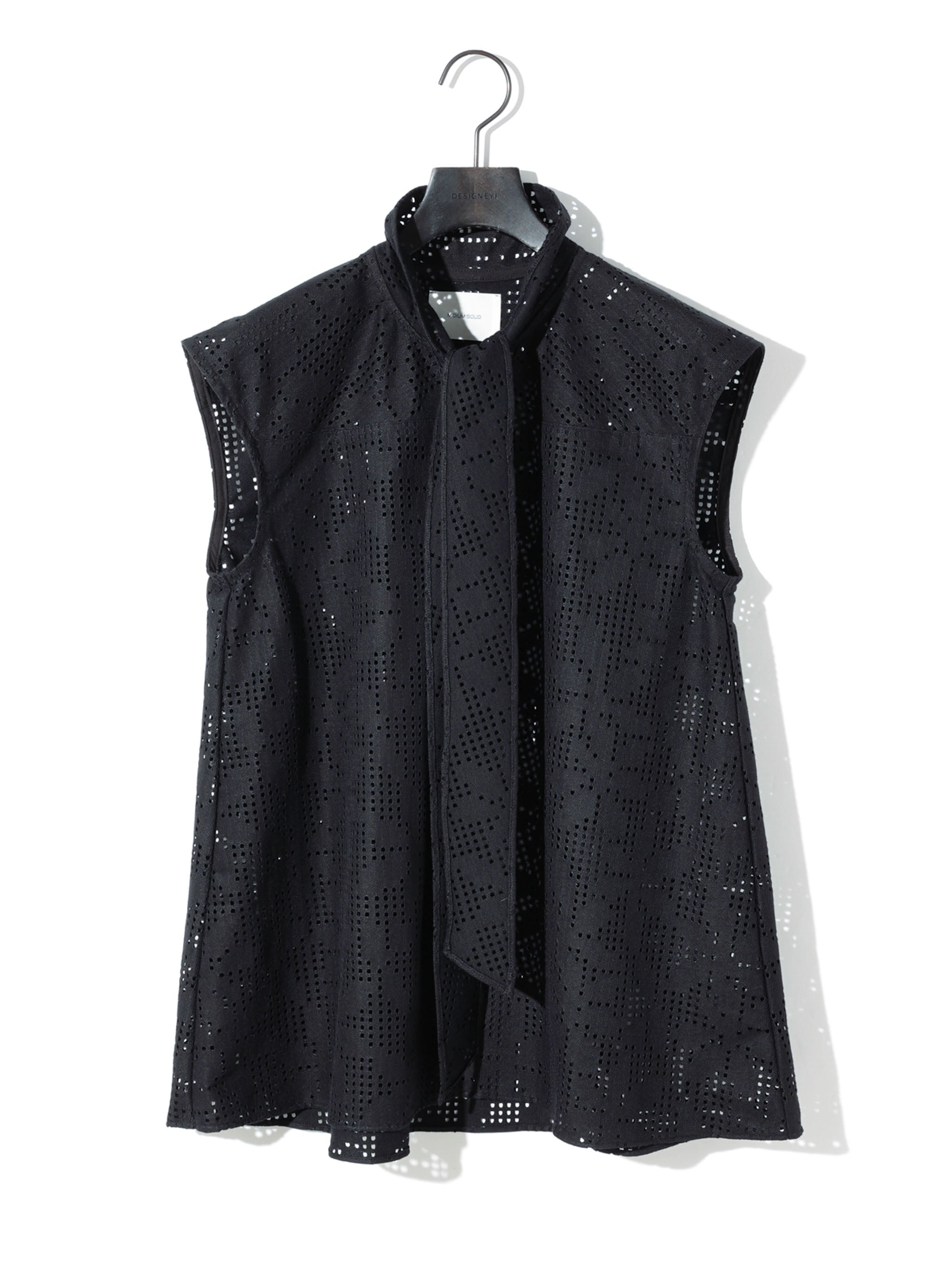 lace bow tie no sleeve blouse[A]