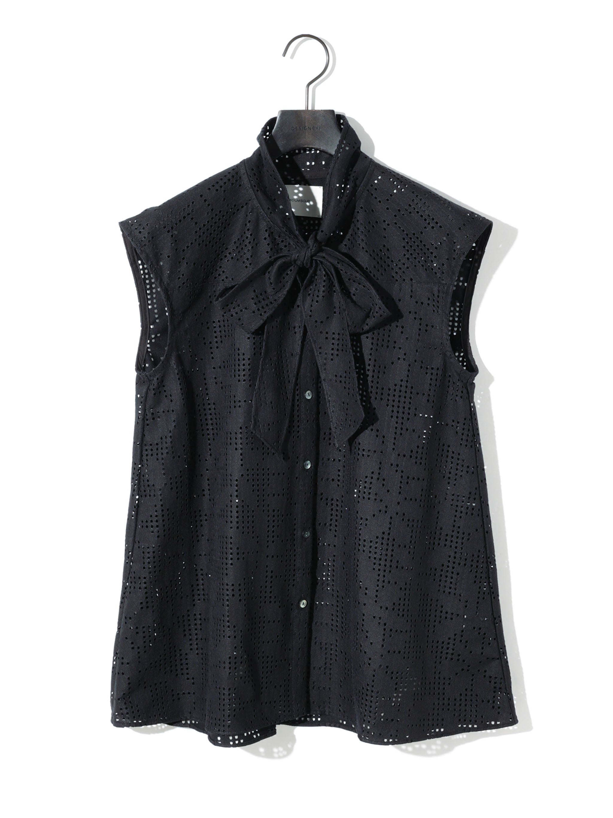 lace bow tie no sleeve blouse[A]