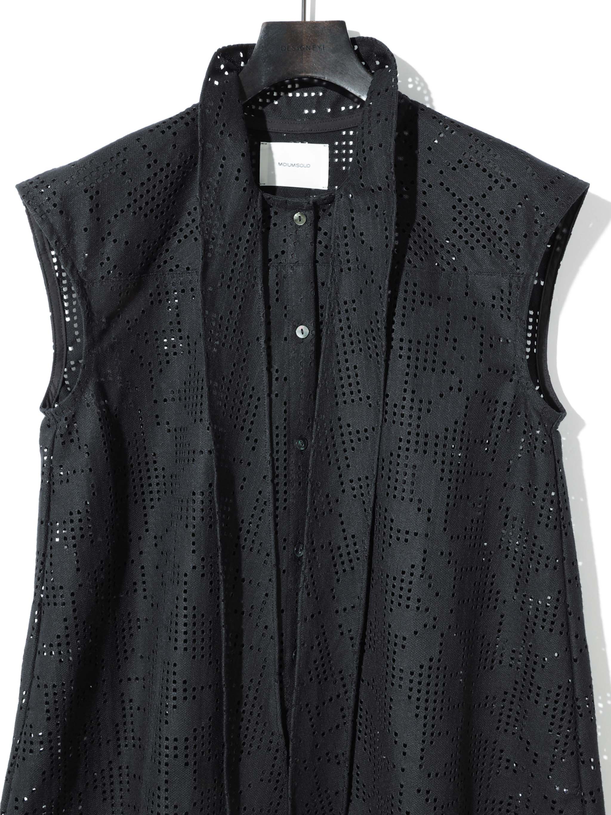 lace bow tie no sleeve blouse[A]