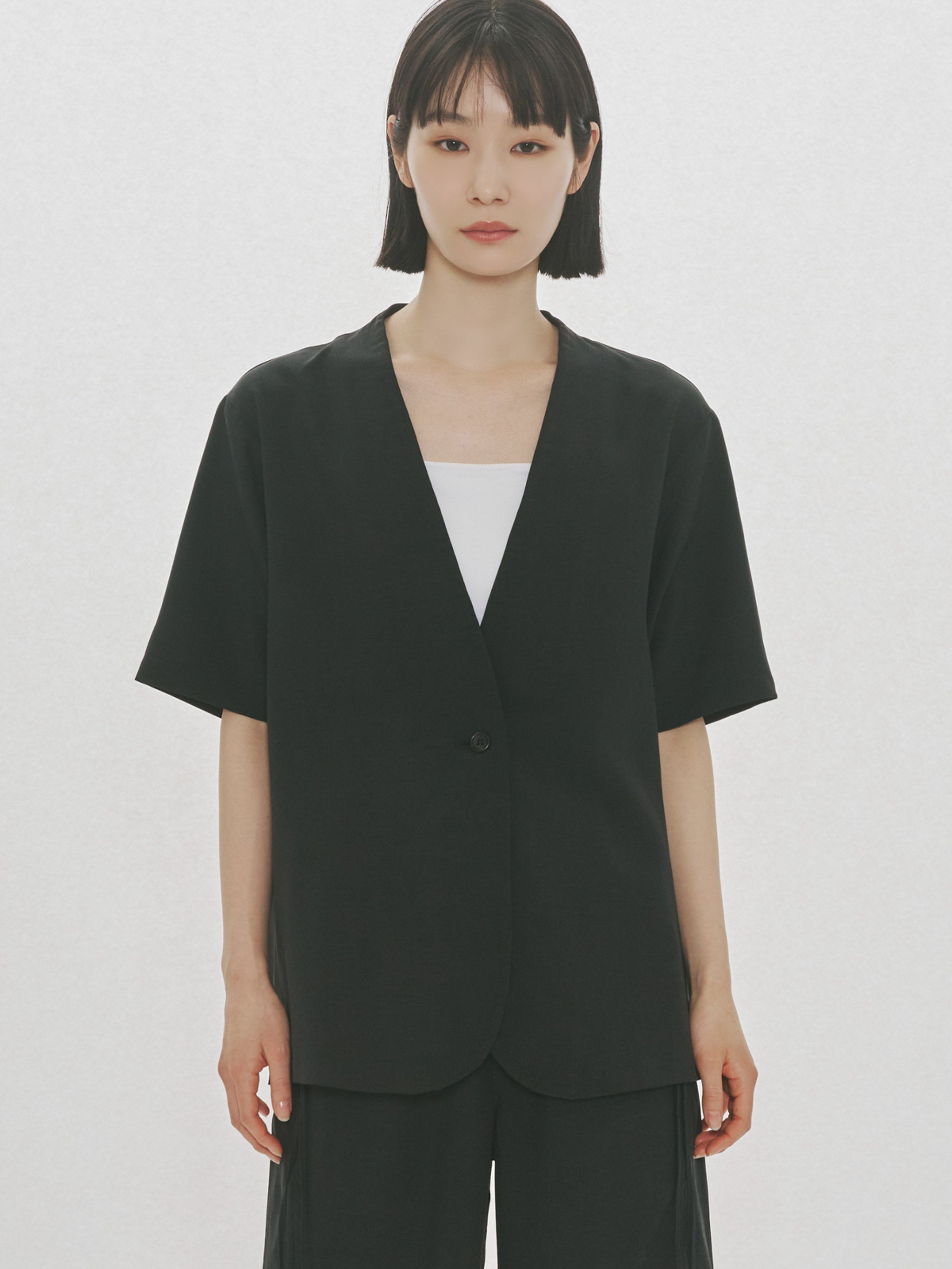 no collar drawstring shirt