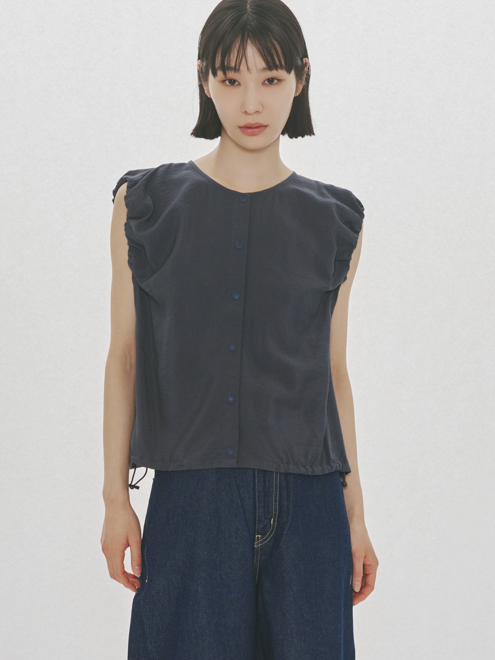 Poplin Volume Vest｜ポプリンボリュームベスト｜ドローストリング