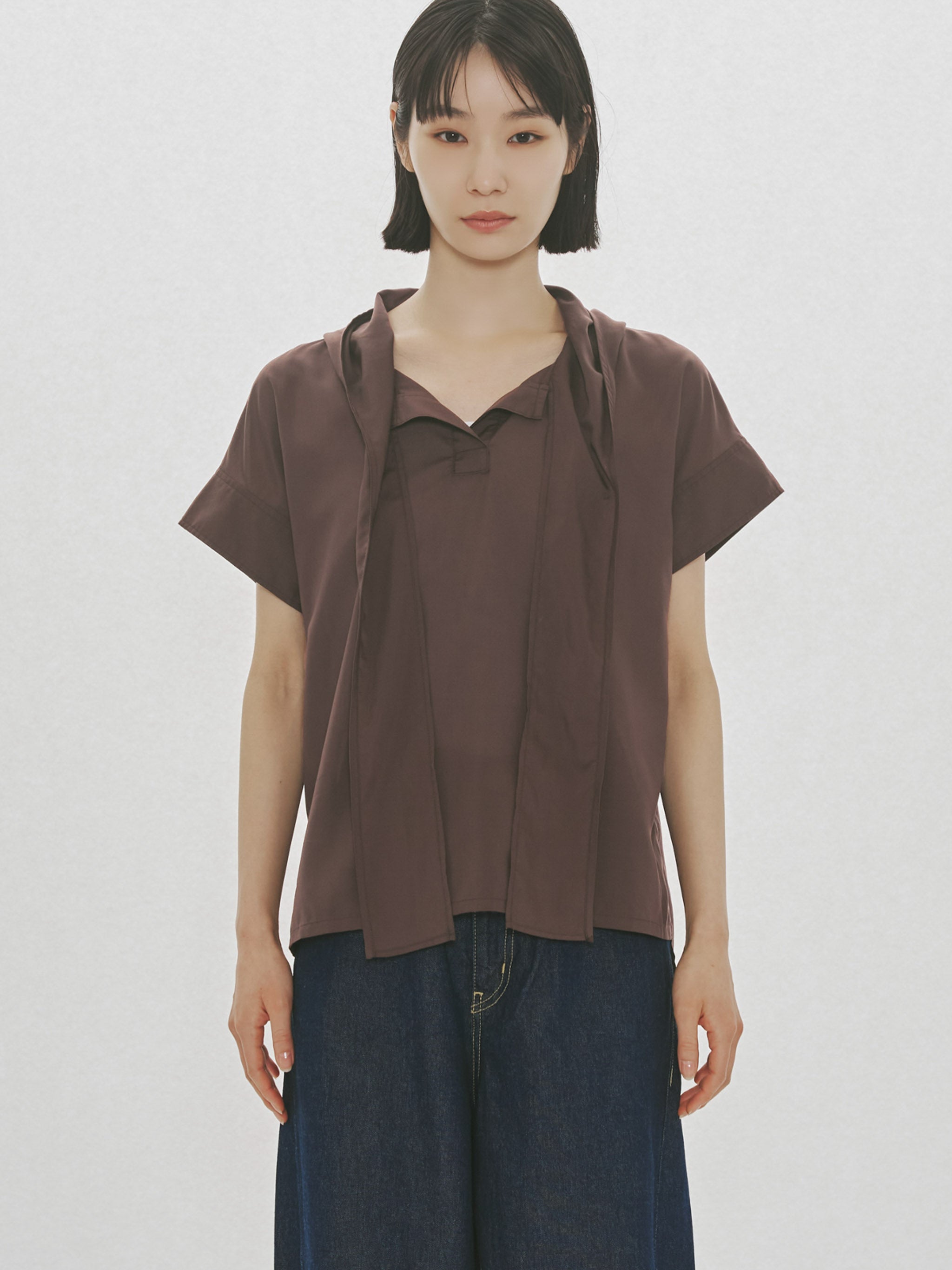 hooded tie wide pullover