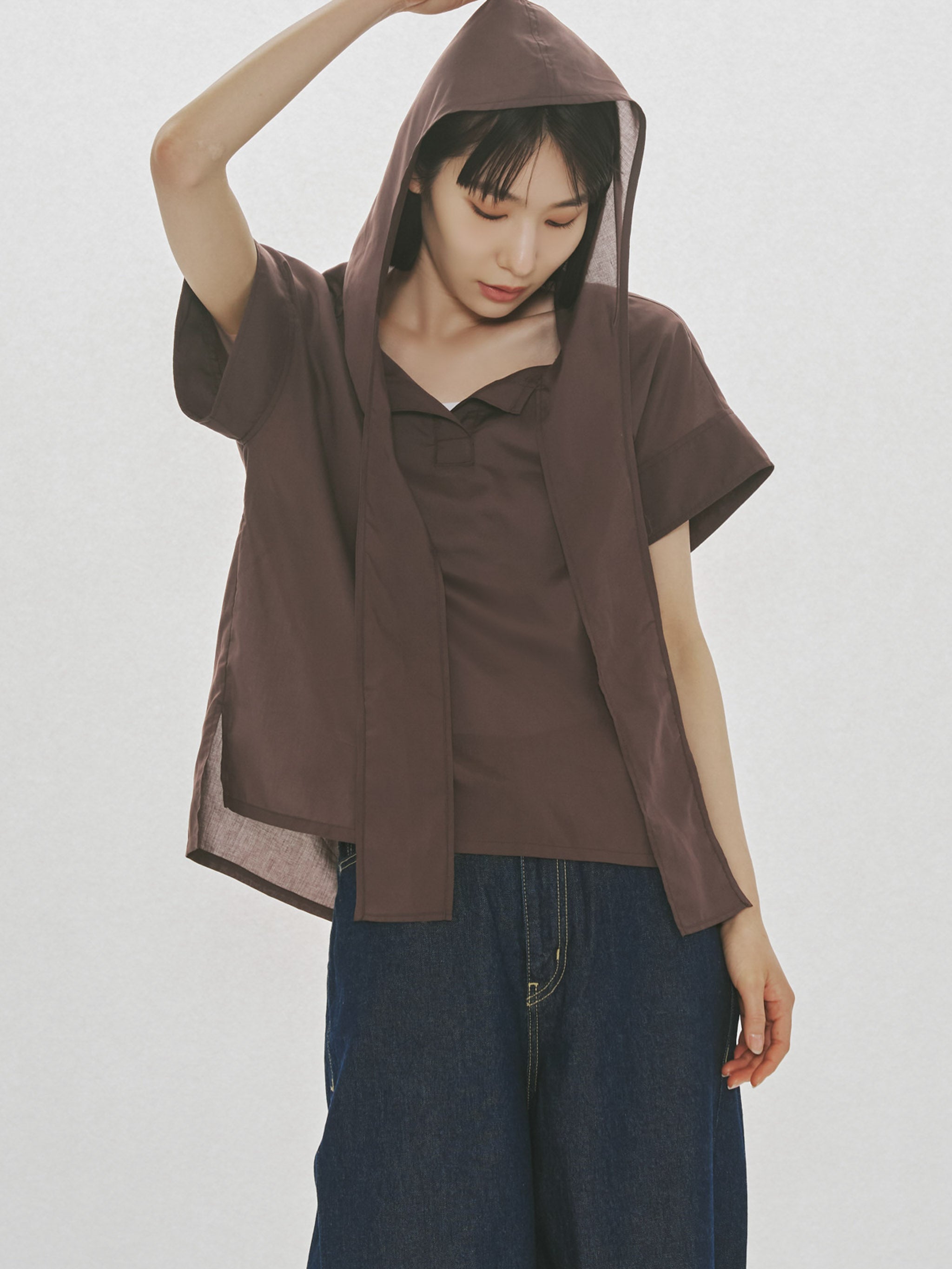 hooded tie wide pullover