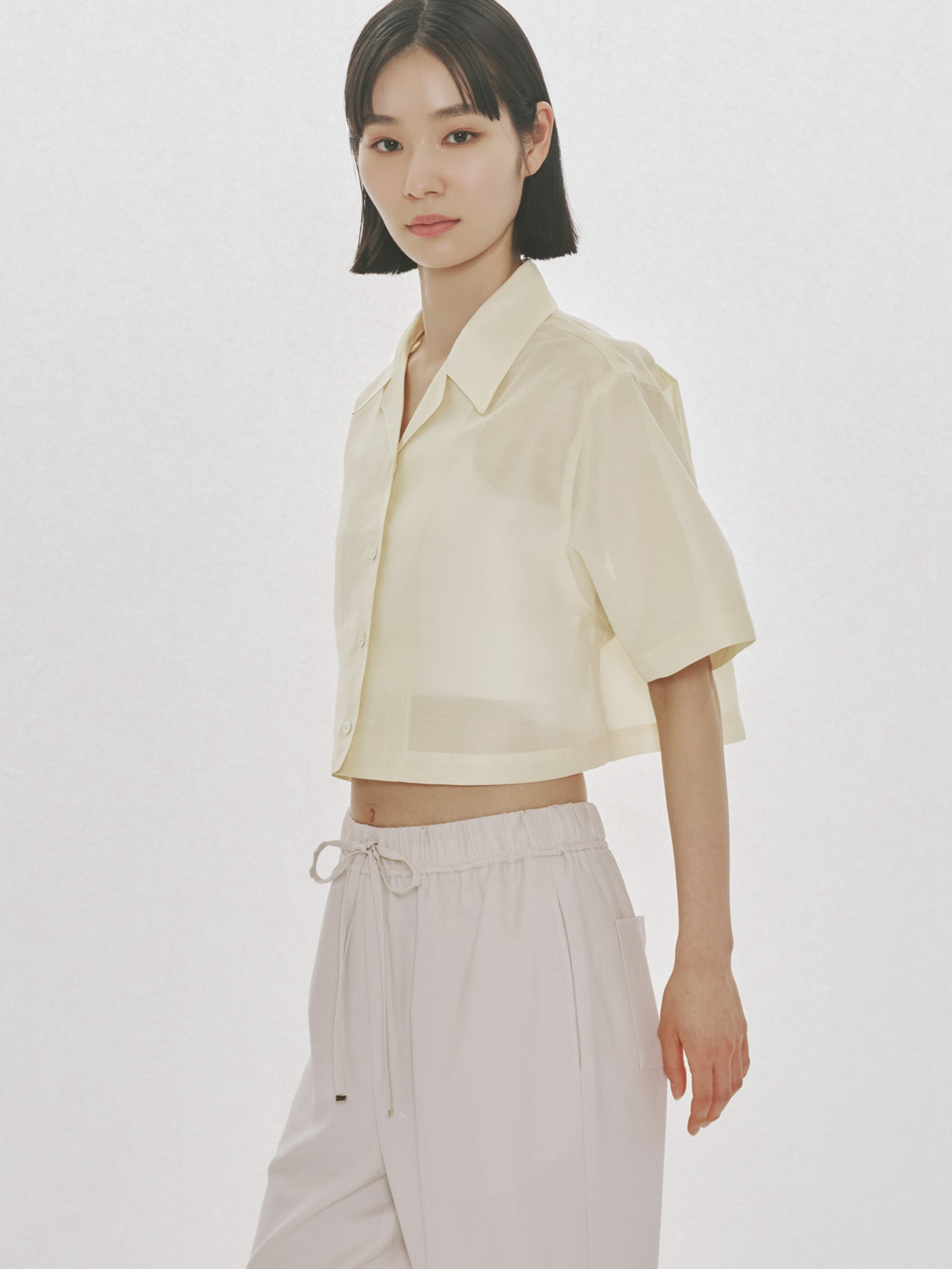 sheer open collar shirt