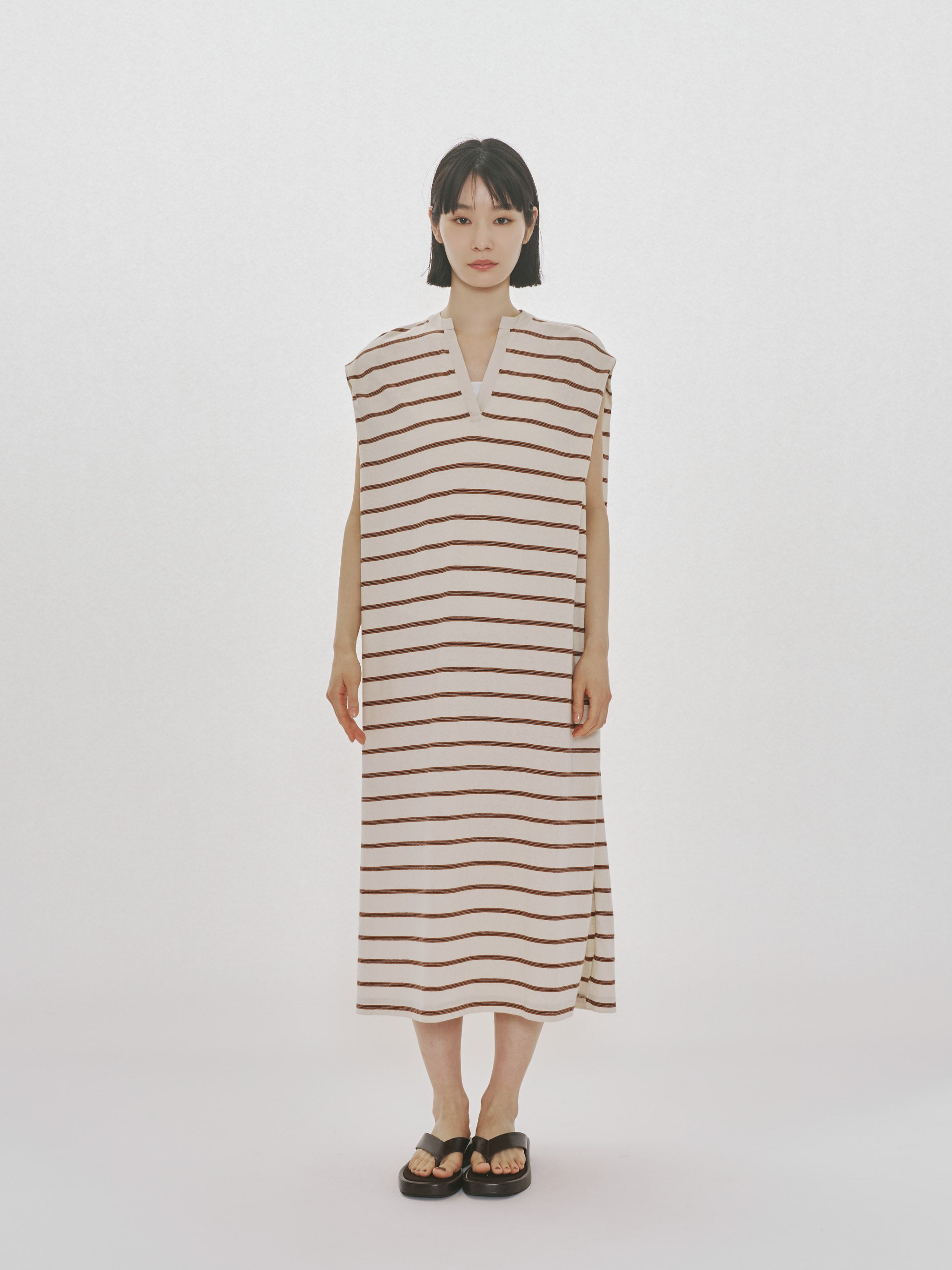 multi-striped no sleeve one-piece