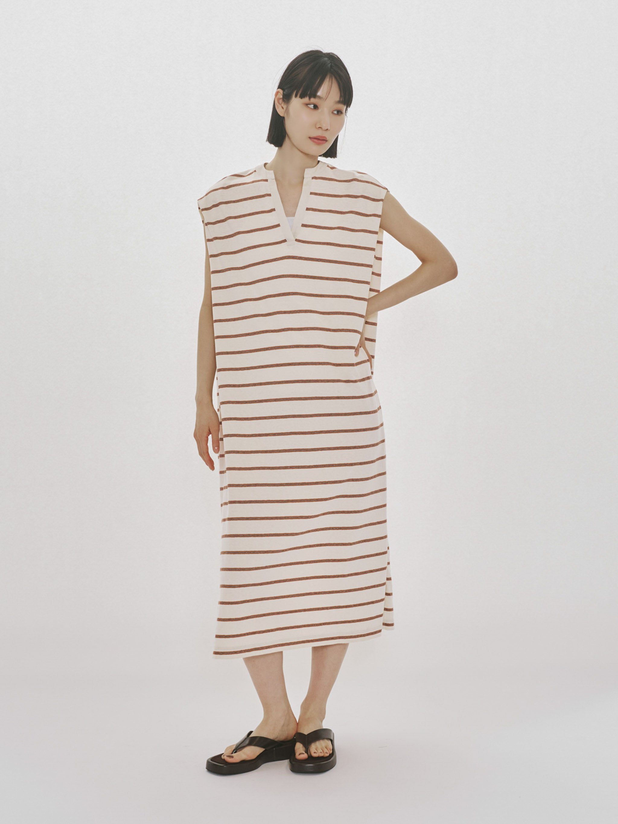 multi-striped no sleeve one-piece