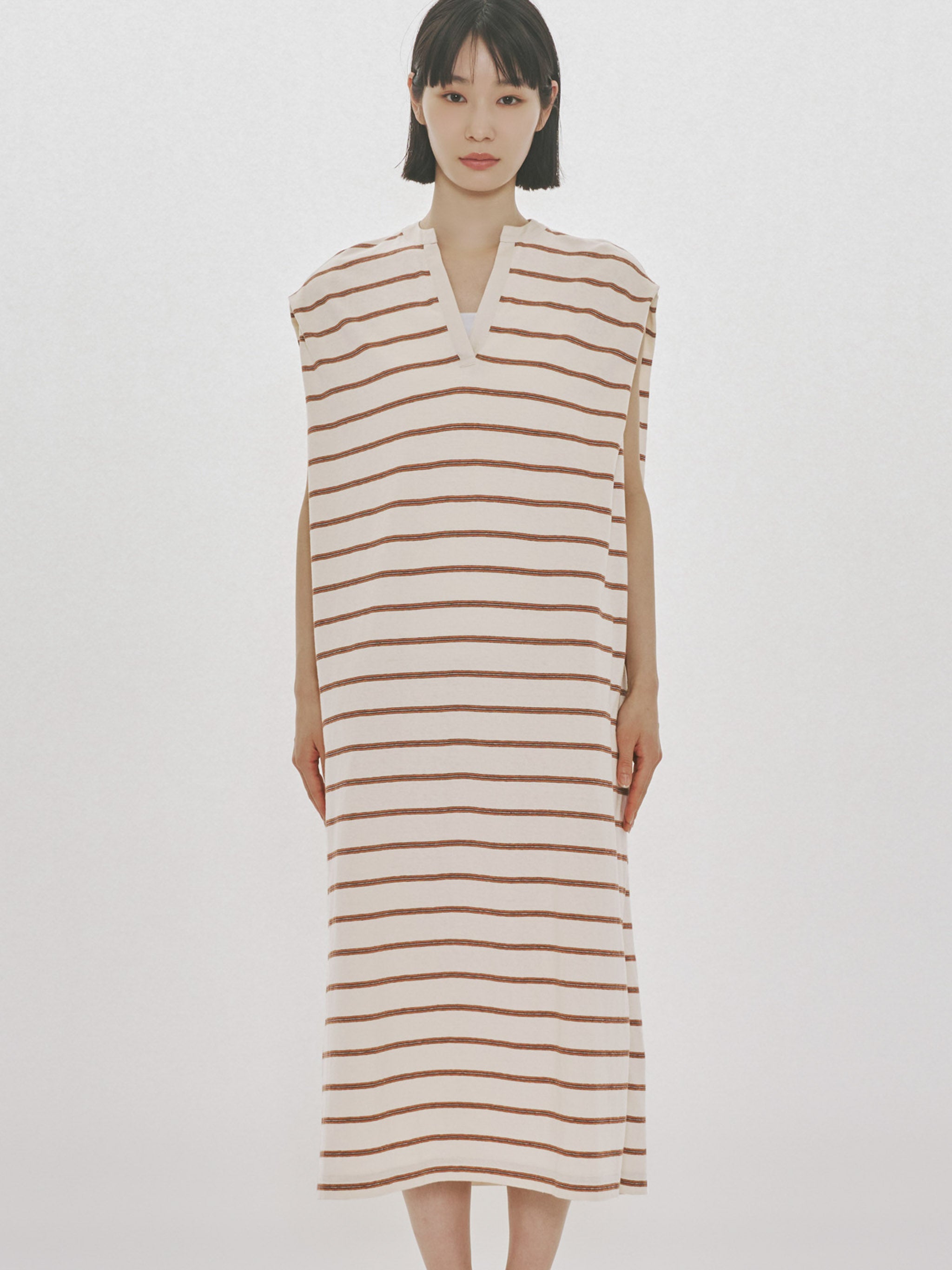 multi-striped no sleeve one-piece