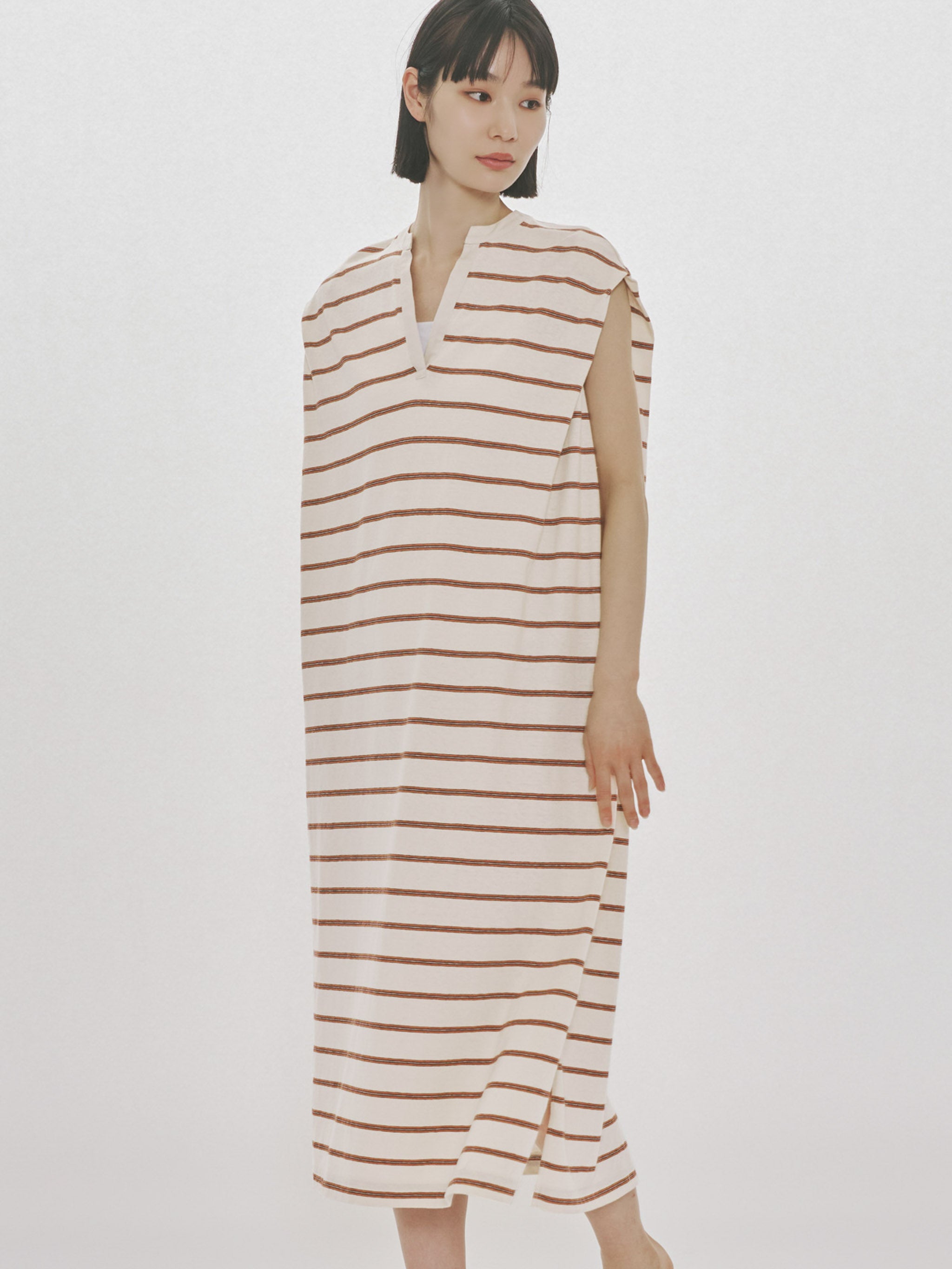 multi-striped no sleeve one-piece