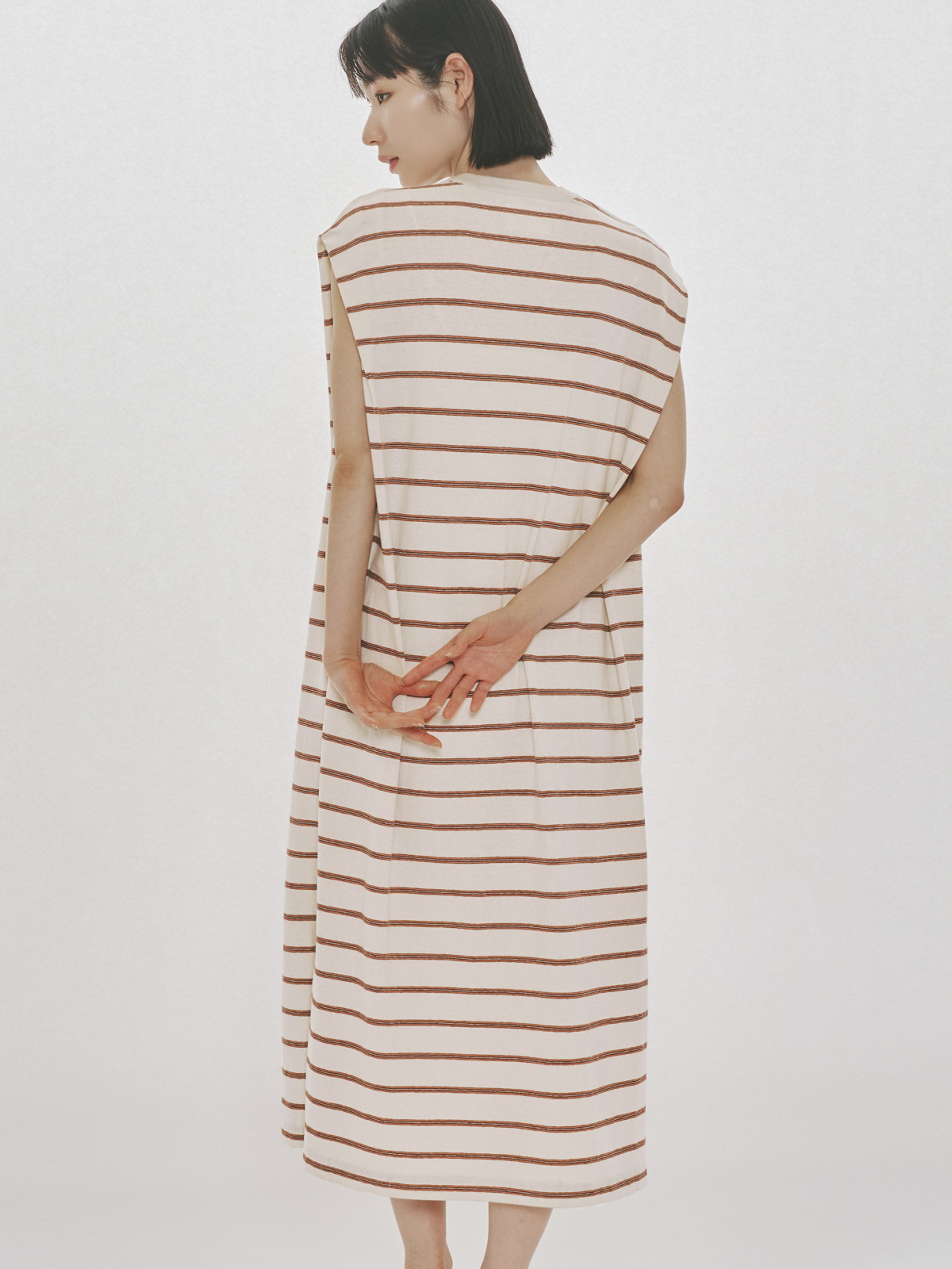 multi-striped no sleeve one-piece