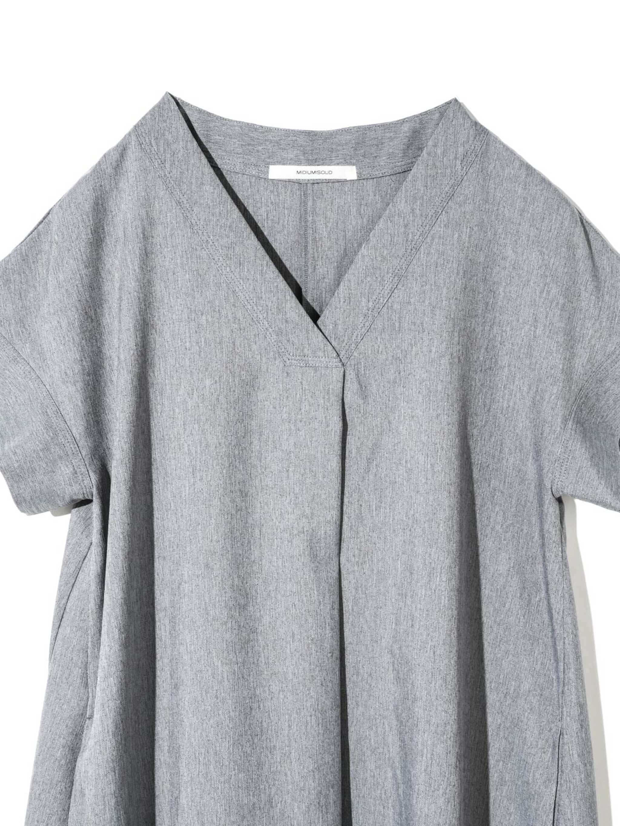 linen like V neck flare one-piece
