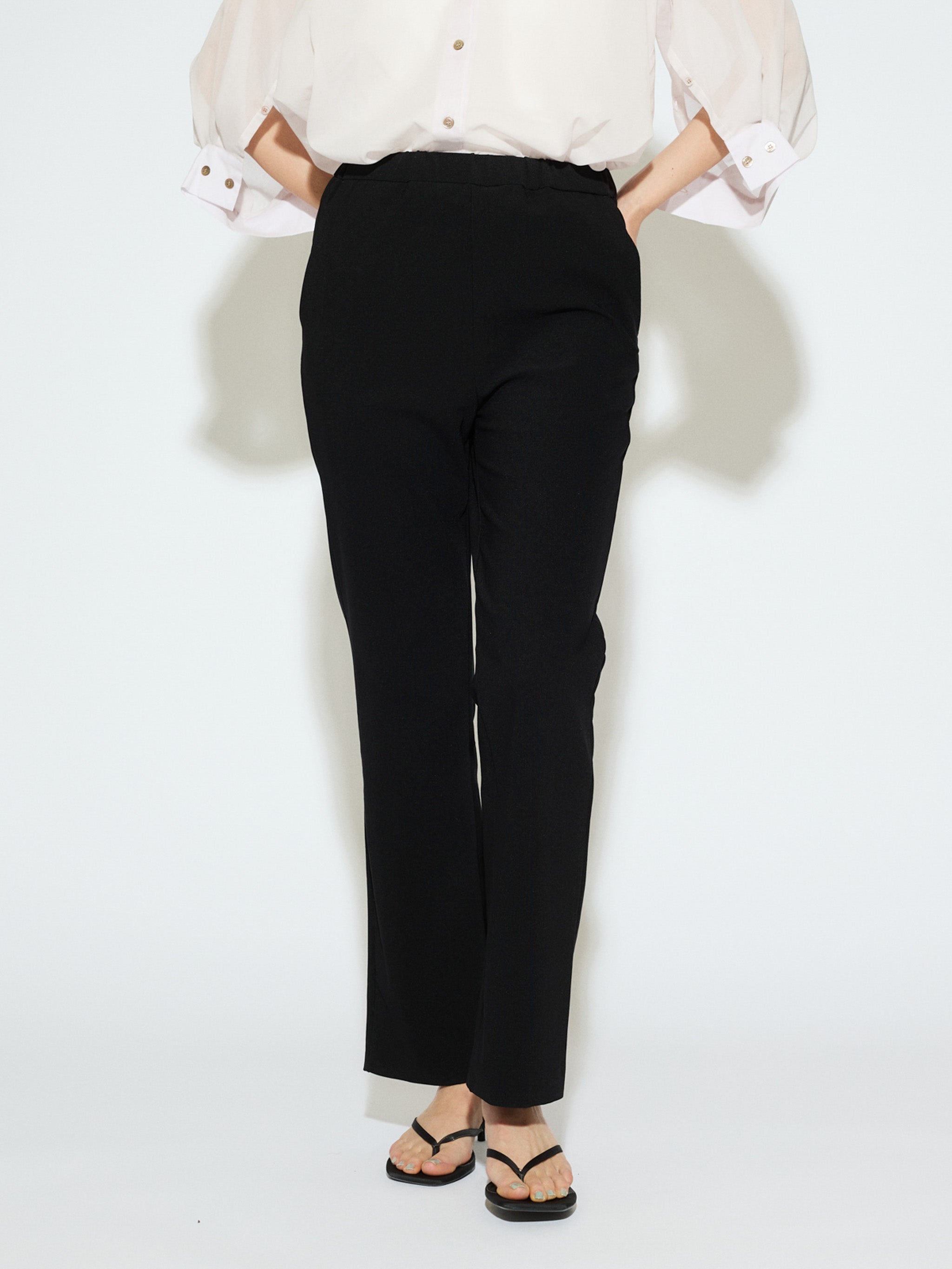 rib fit straight pants[A]