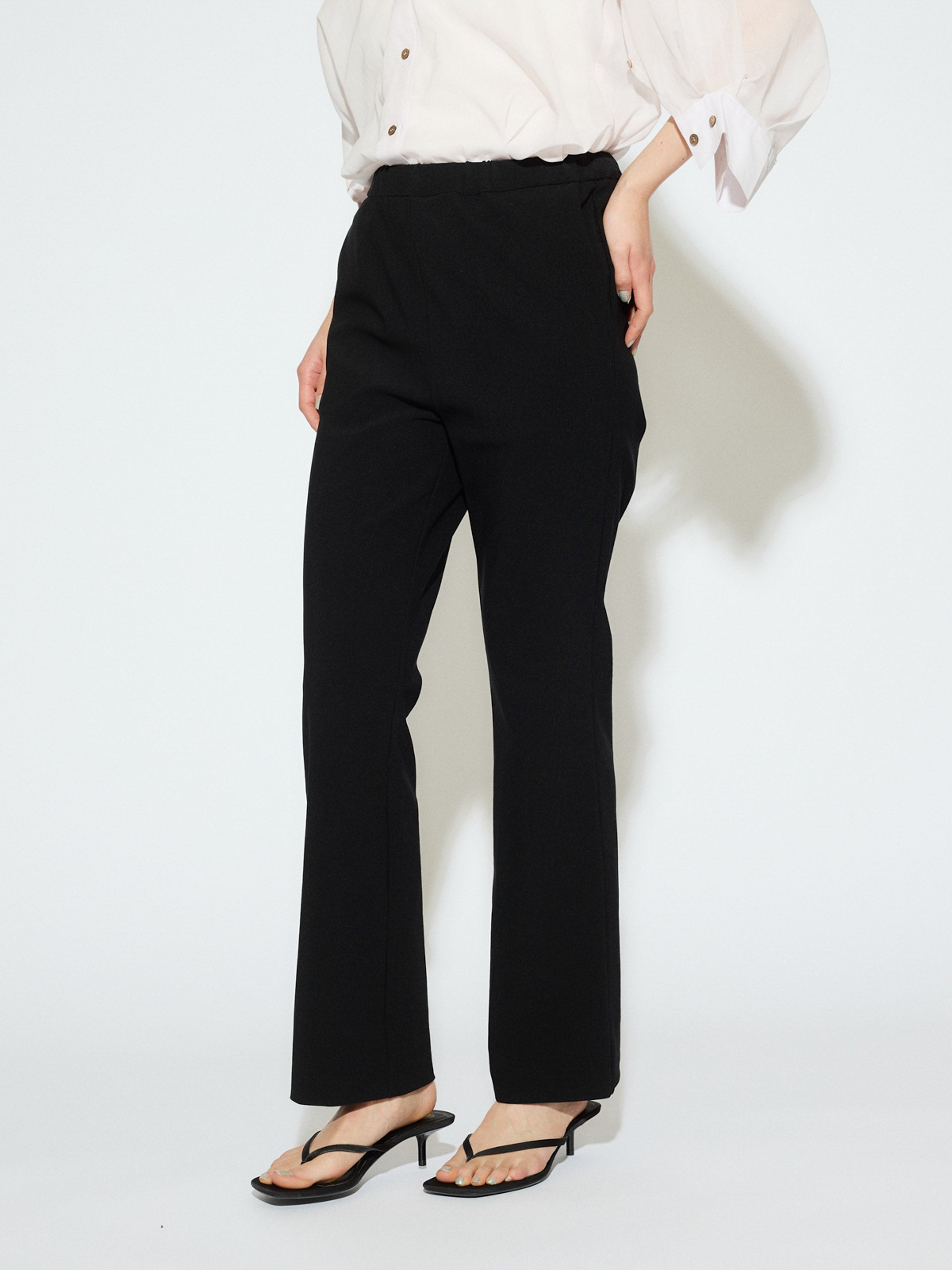 rib fit straight pants[A]