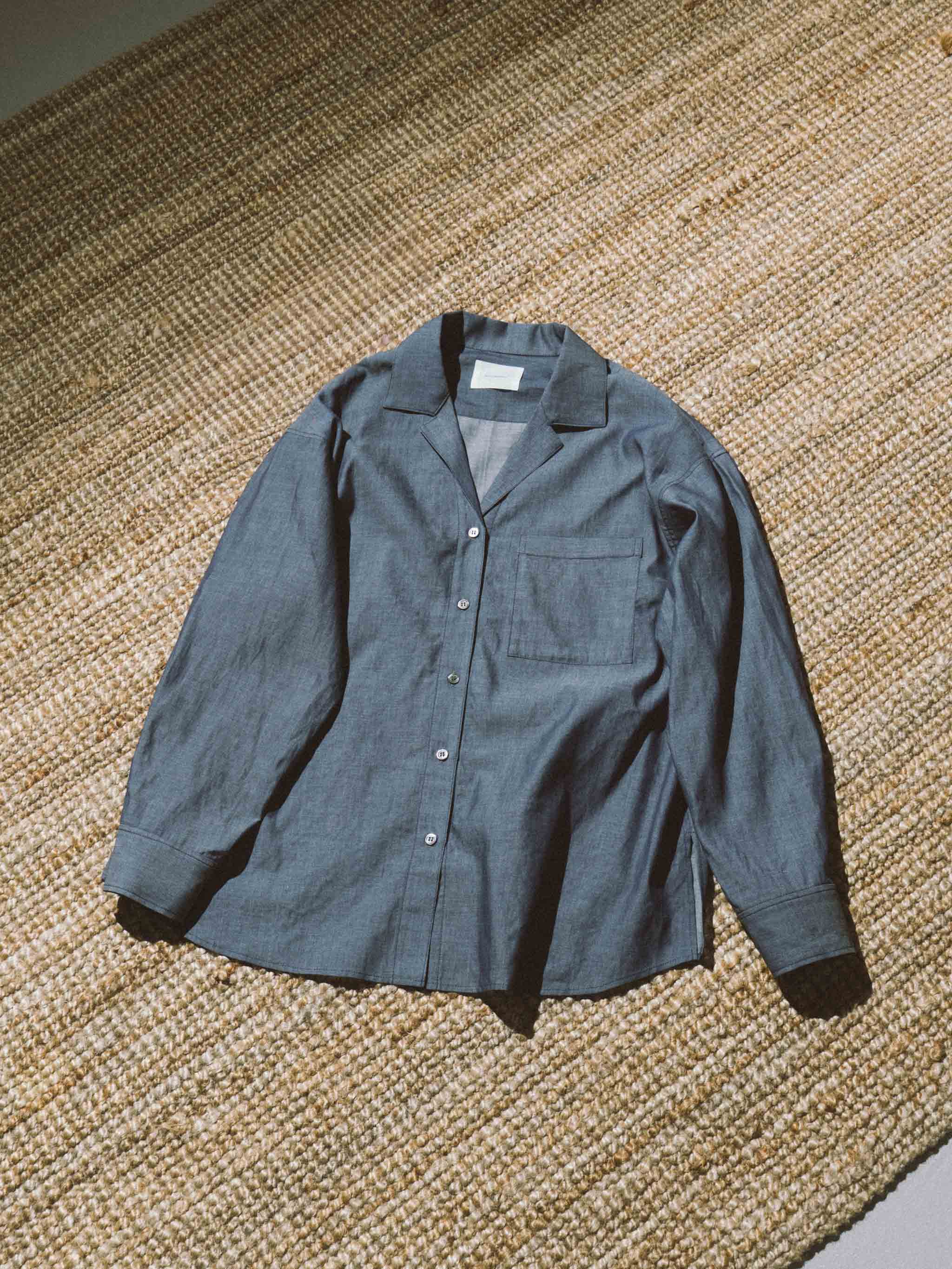 sheer denim open collar shirt