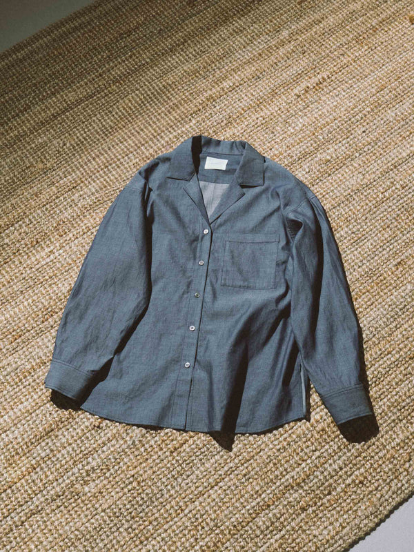 sheer denim open collar shirt