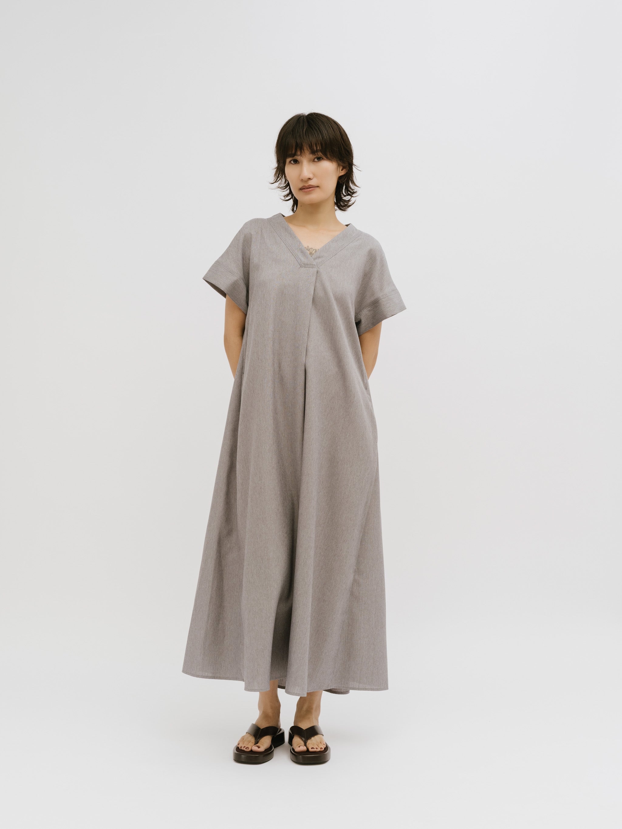 linen like v neck onepiece