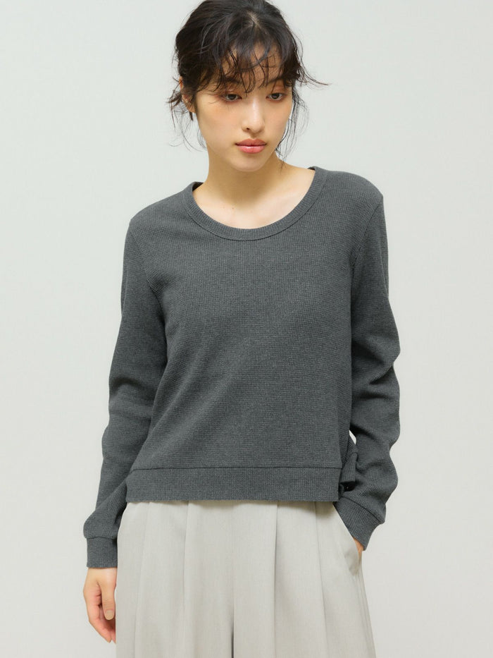 u neck waffle pullover