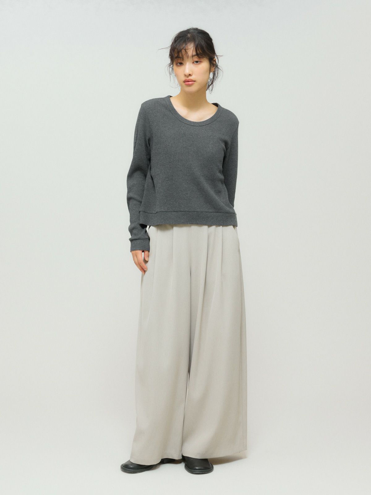 u neck waffle pullover