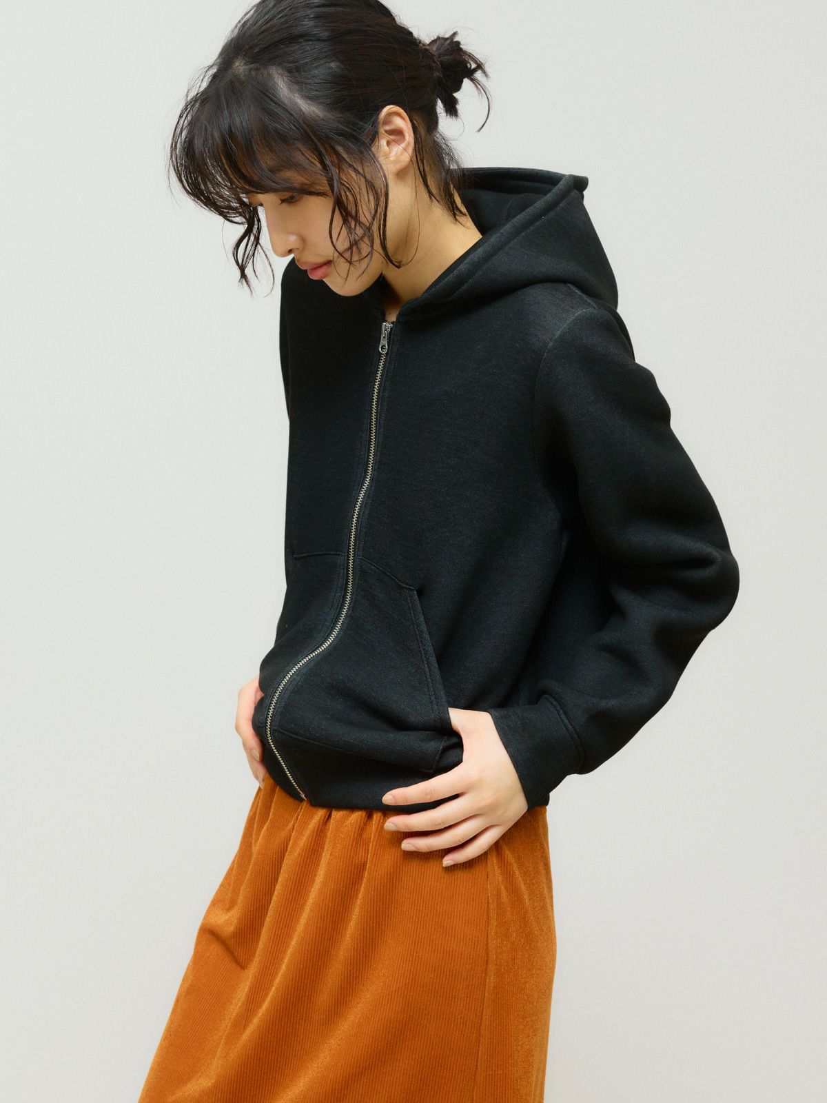 sheer double-knit zip hoodie