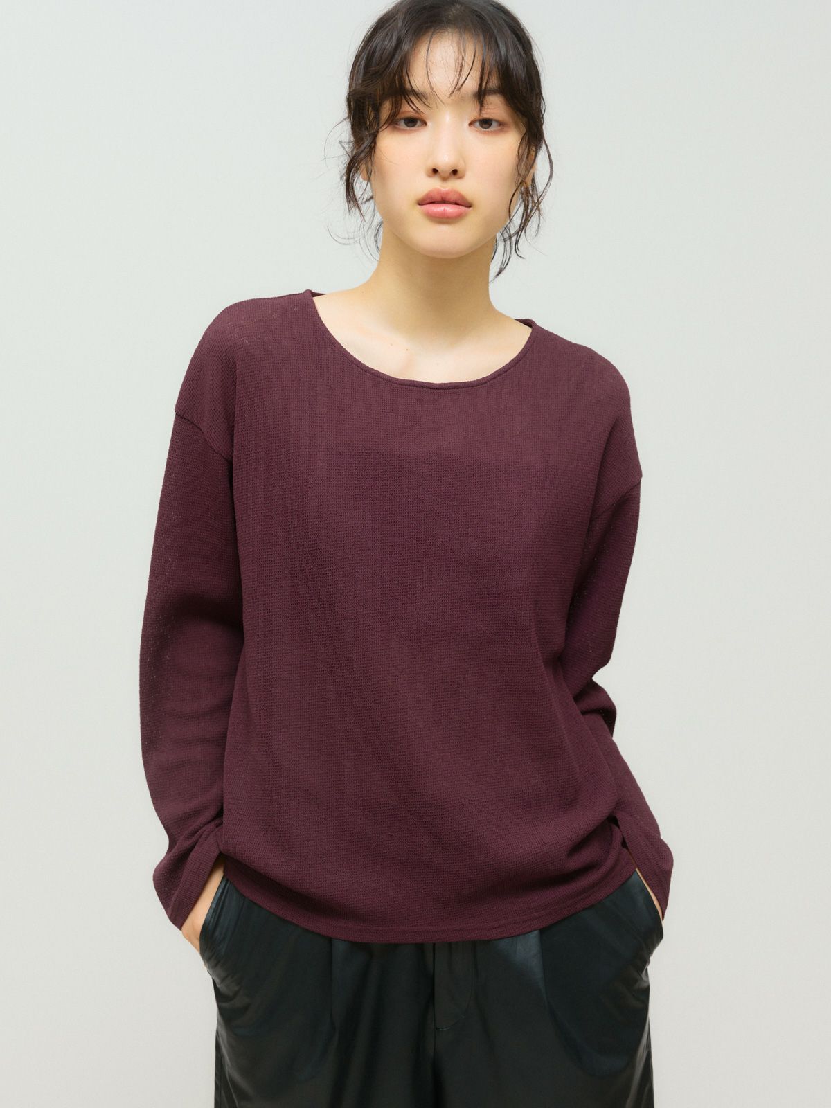 sheer waffle pullover