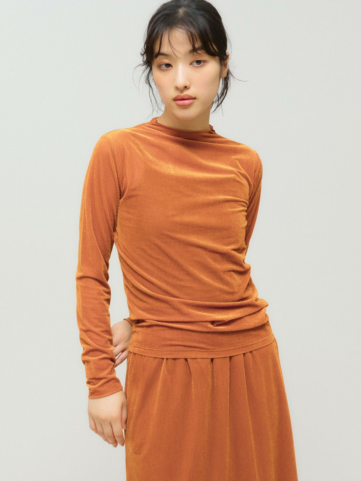 MIDIUMISOLID for Ladies シアーベロアリブトップス