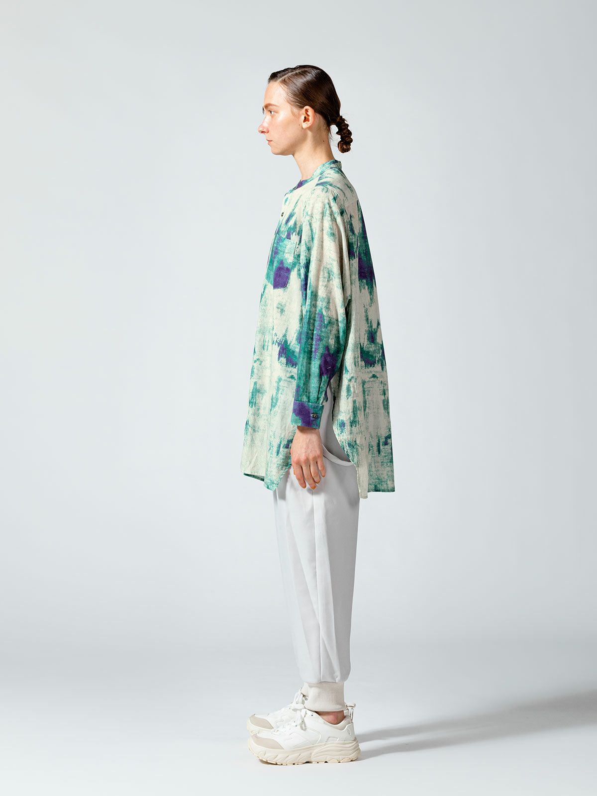 バンドカラー hazy print シャツ(3-1077)