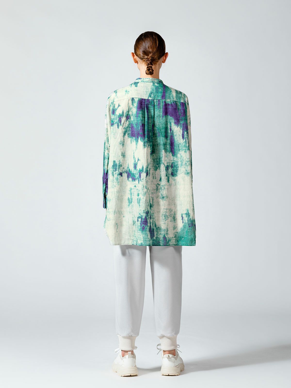 バンドカラー hazy print シャツ(3-1077)