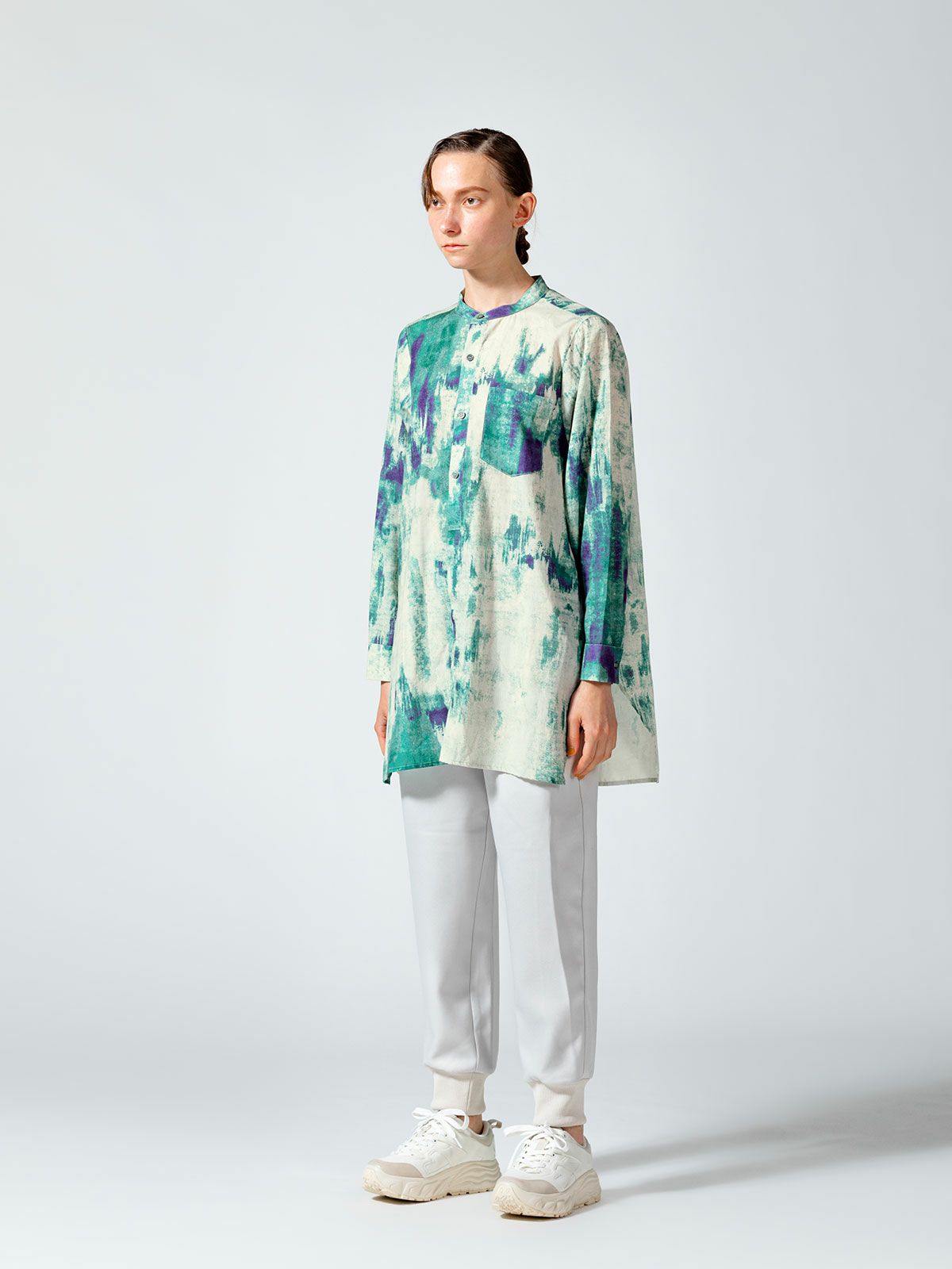 バンドカラー hazy print シャツ(3-1077)