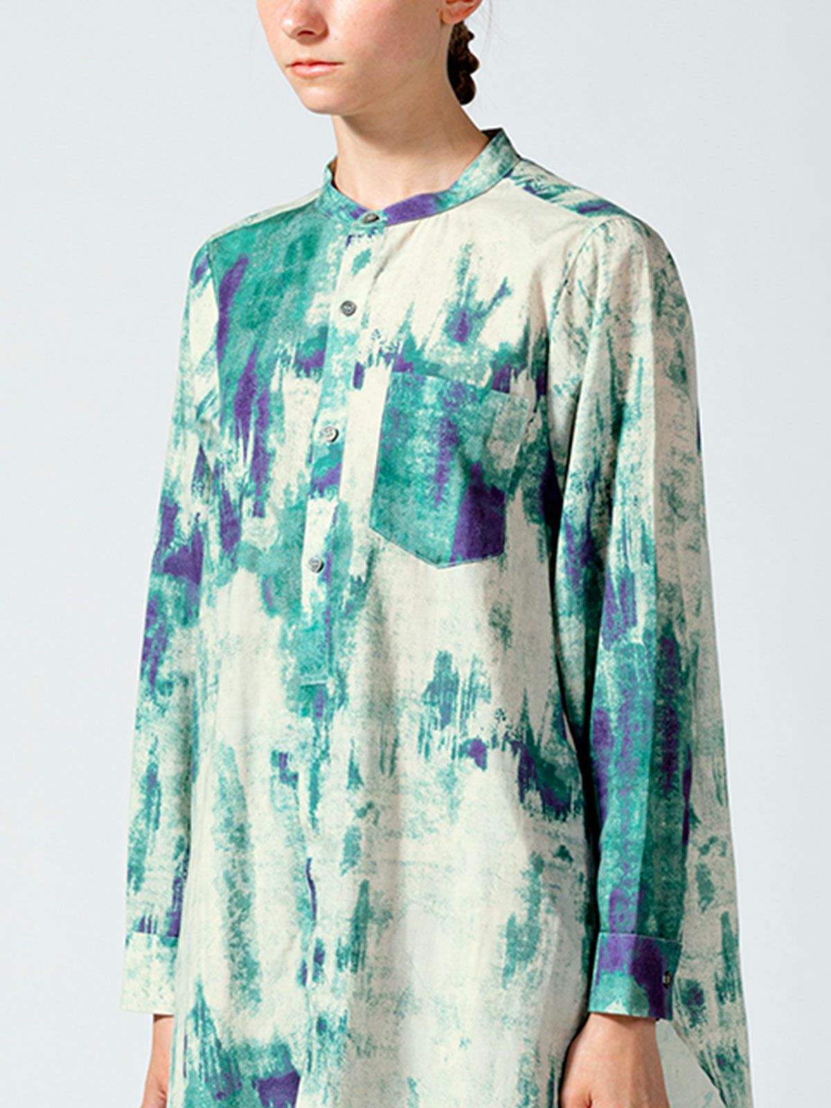 バンドカラー hazy print シャツ(3-1077)