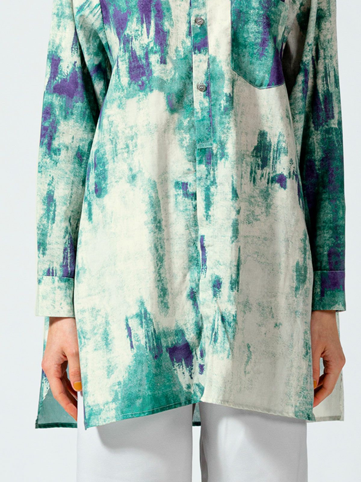 バンドカラー hazy print シャツ(3-1077)