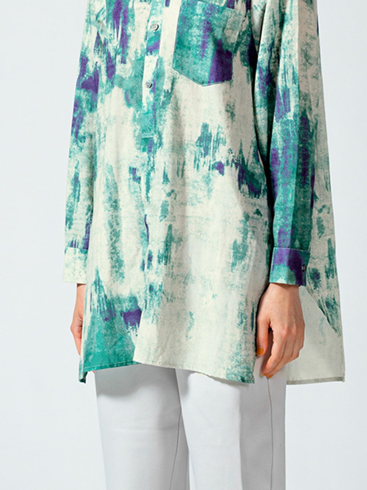 バンドカラー hazy print シャツ(3-1077)