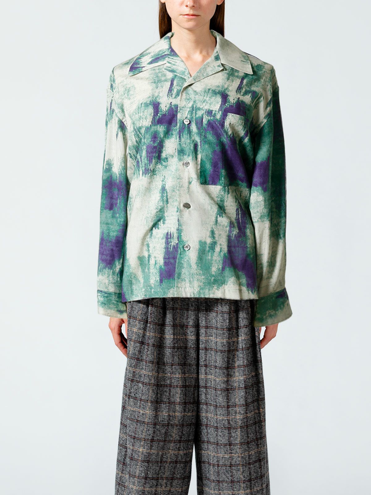 オープンカラー hazy print シャツ(3-1077)