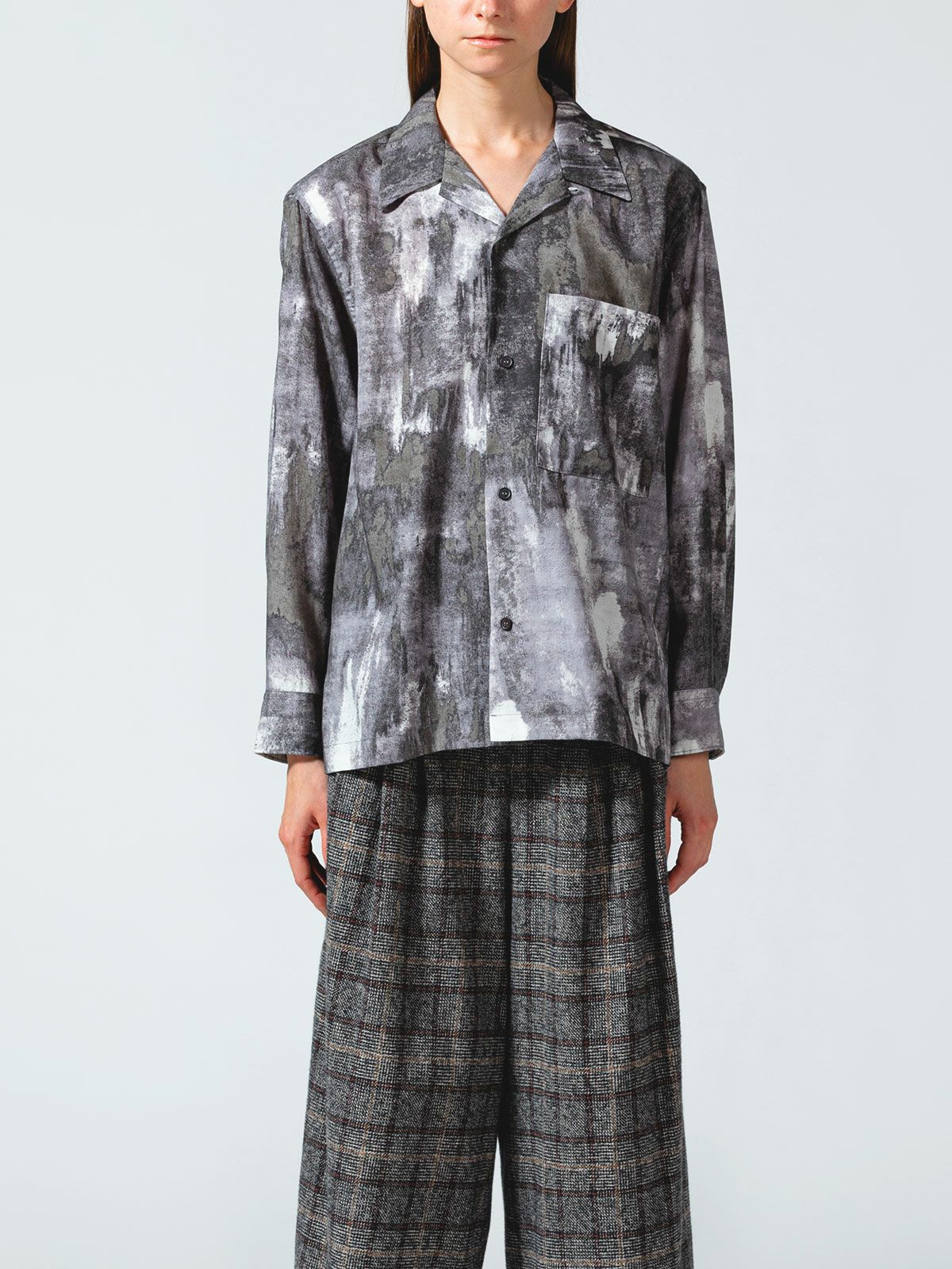 オープンカラー hazy print シャツ(3-1077)