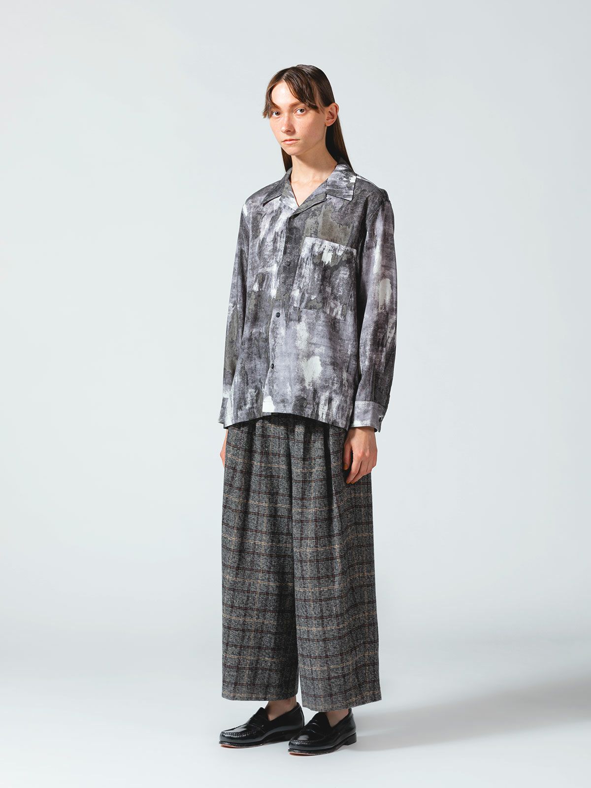 オープンカラー hazy print シャツ(3-1077)