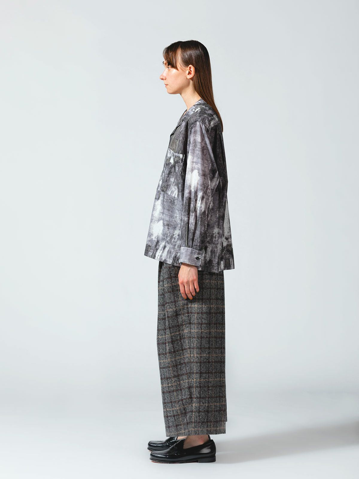 オープンカラー hazy print シャツ(3-1077)