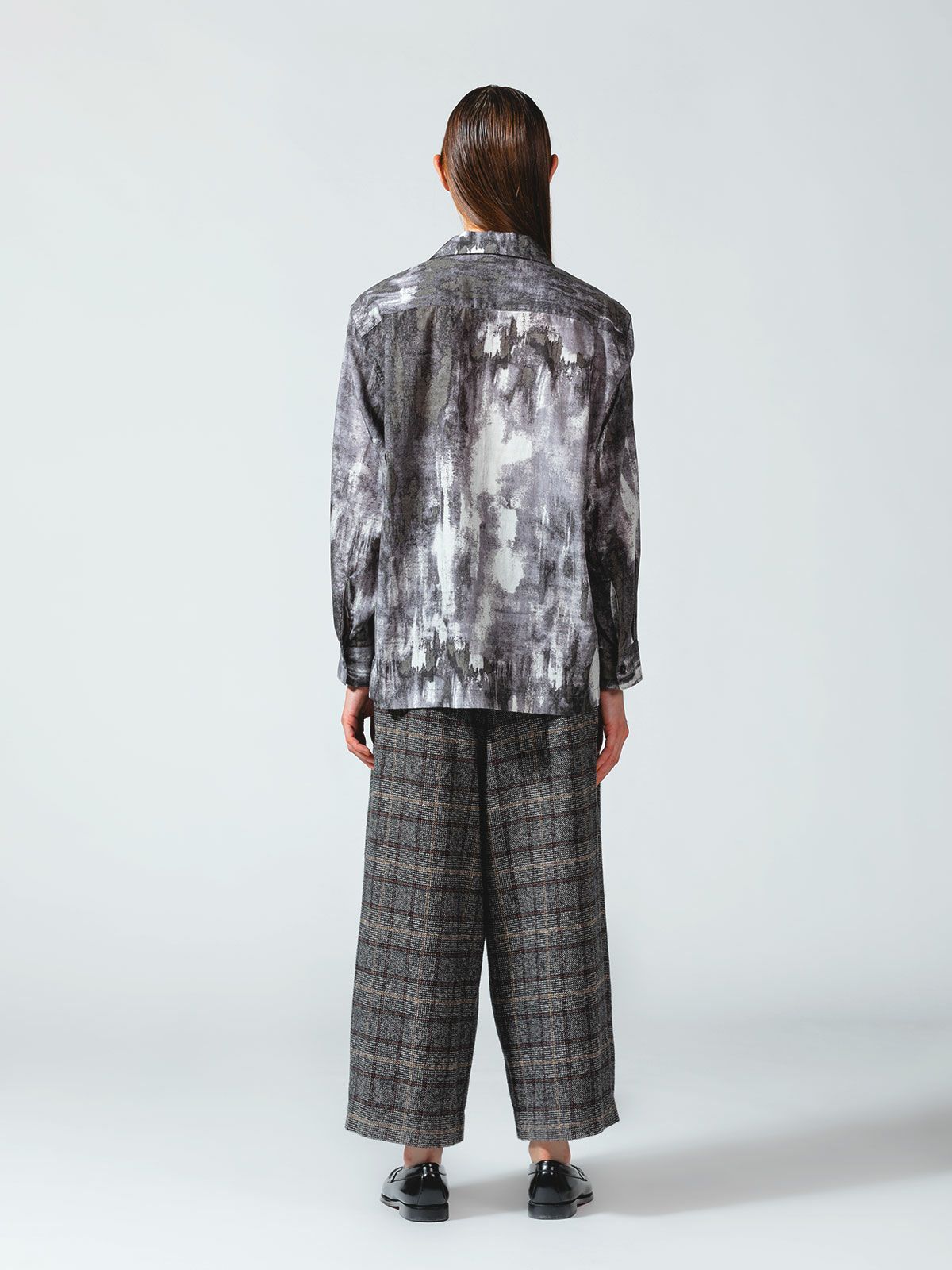 オープンカラー hazy print シャツ(3-1077)