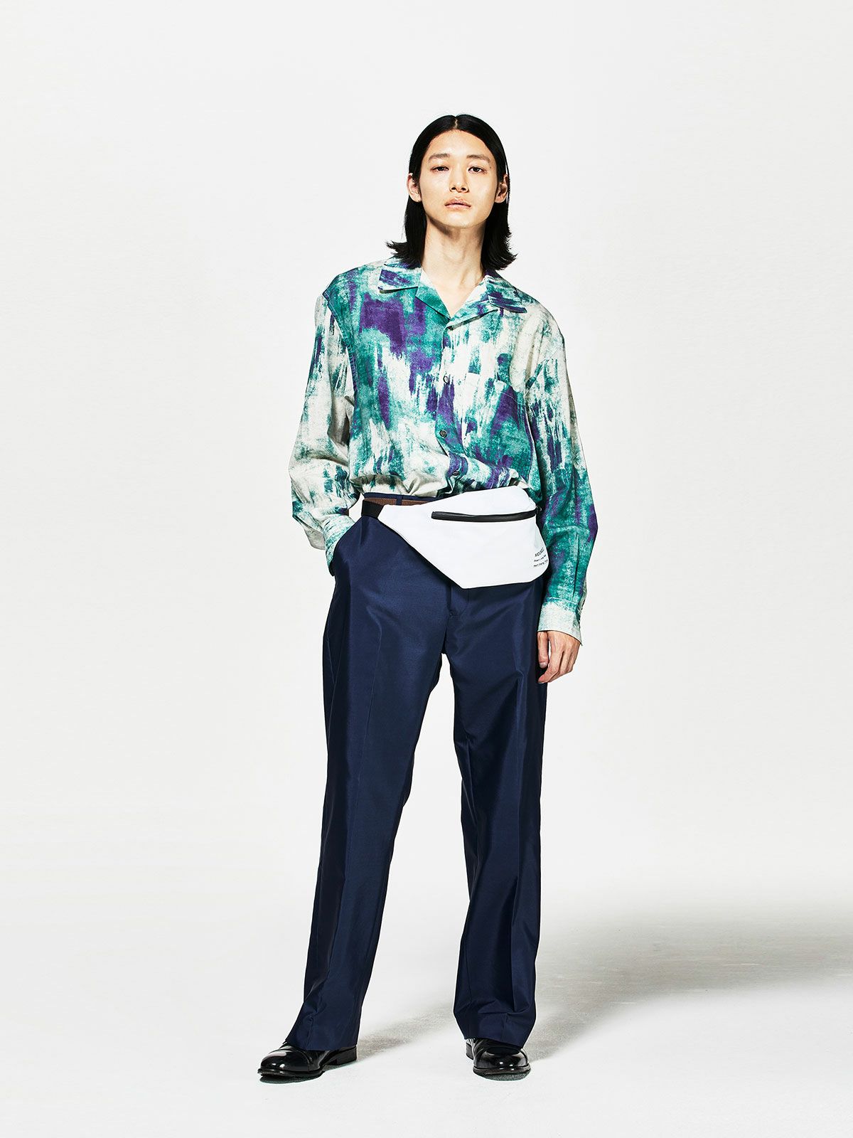 オープンカラー hazy print シャツ(3-1077)