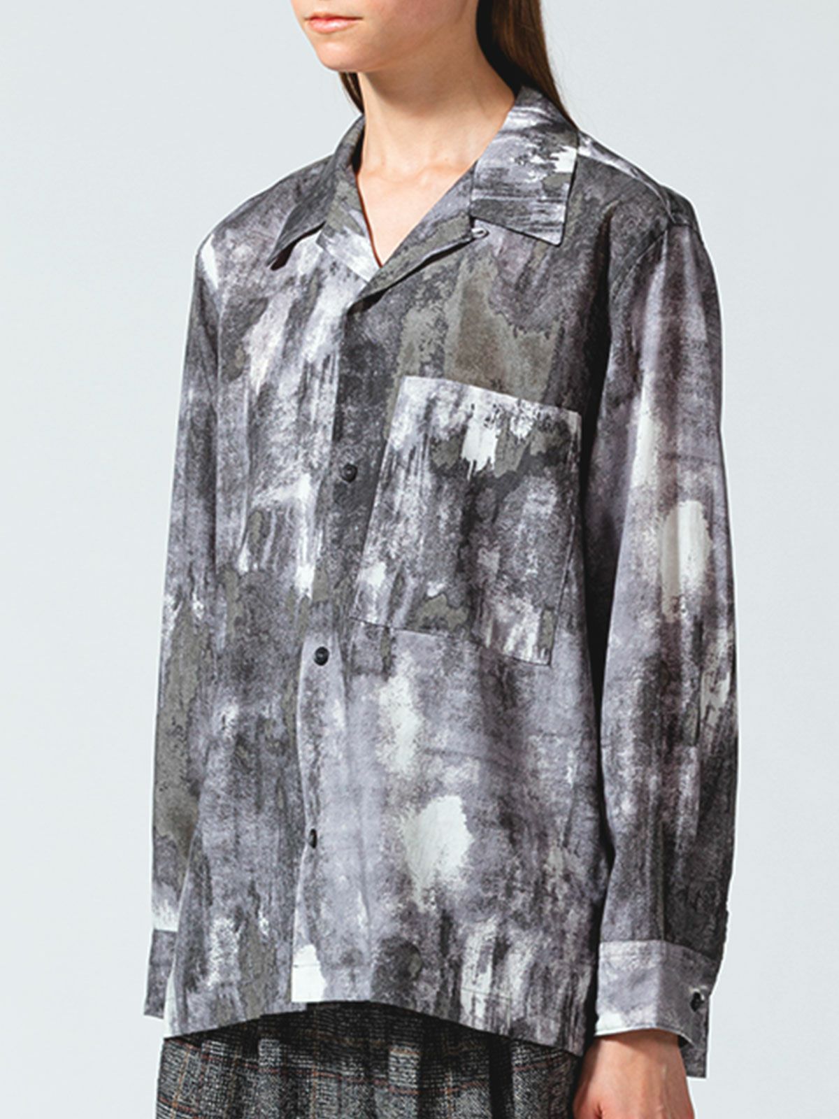 オープンカラー hazy print シャツ(3-1077)