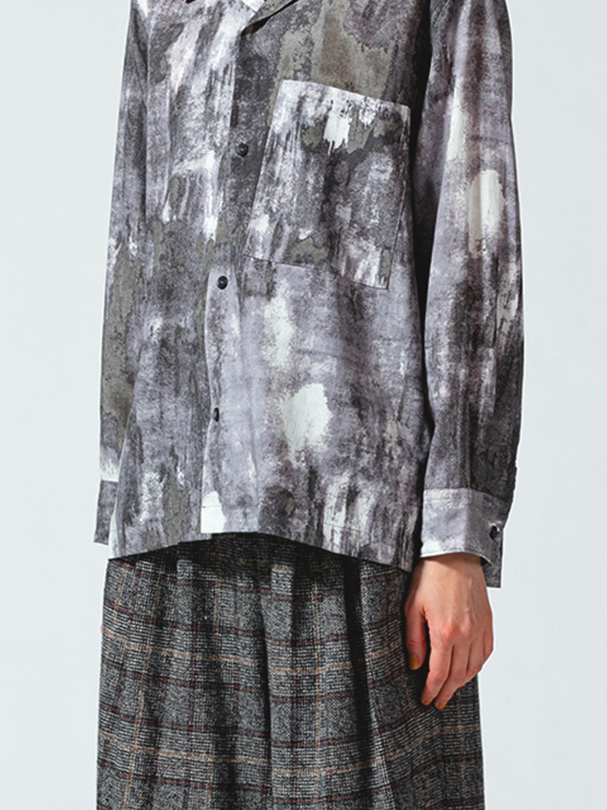 オープンカラー hazy print シャツ(3-1077)