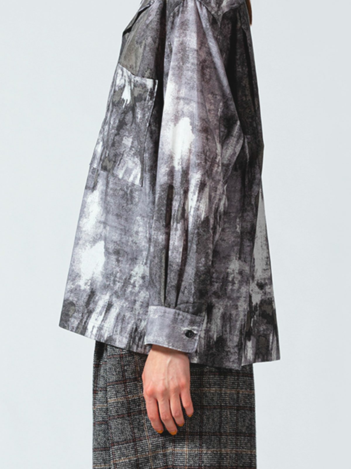 オープンカラー hazy print シャツ(3-1077)