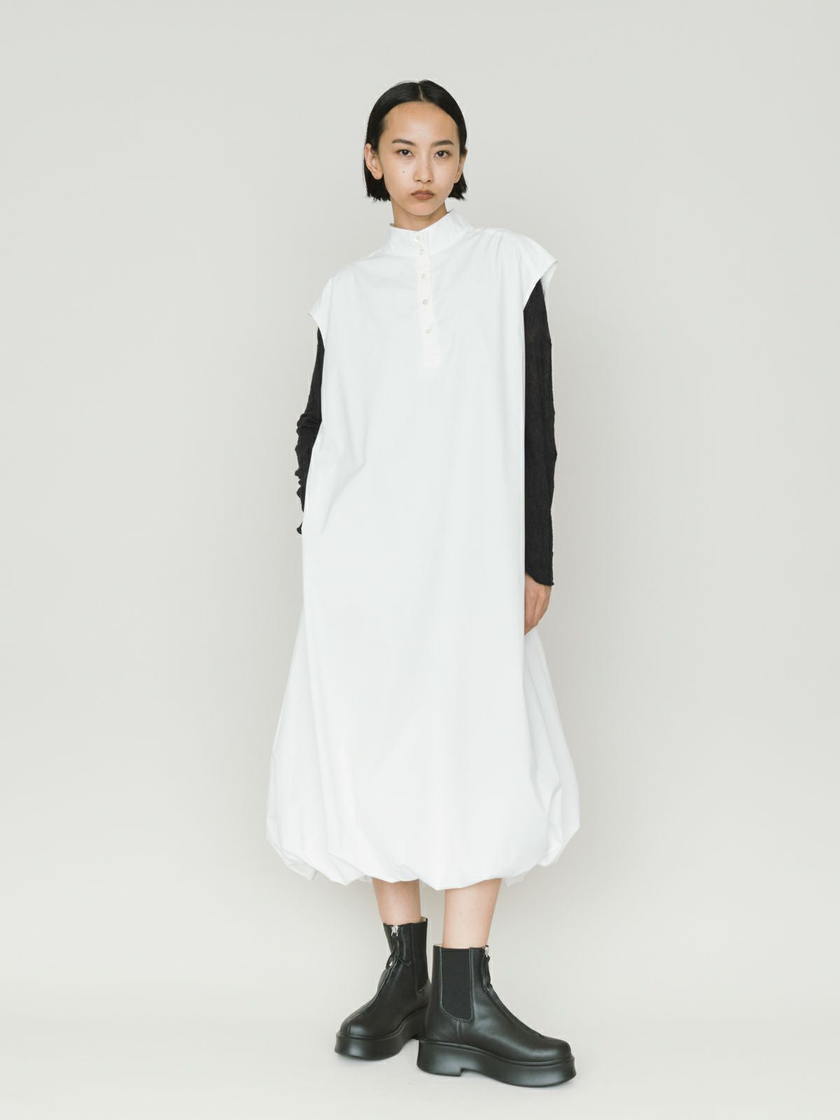 MIDIUMISOLID for Ladies ノースリーブバルーンシャツワンピース