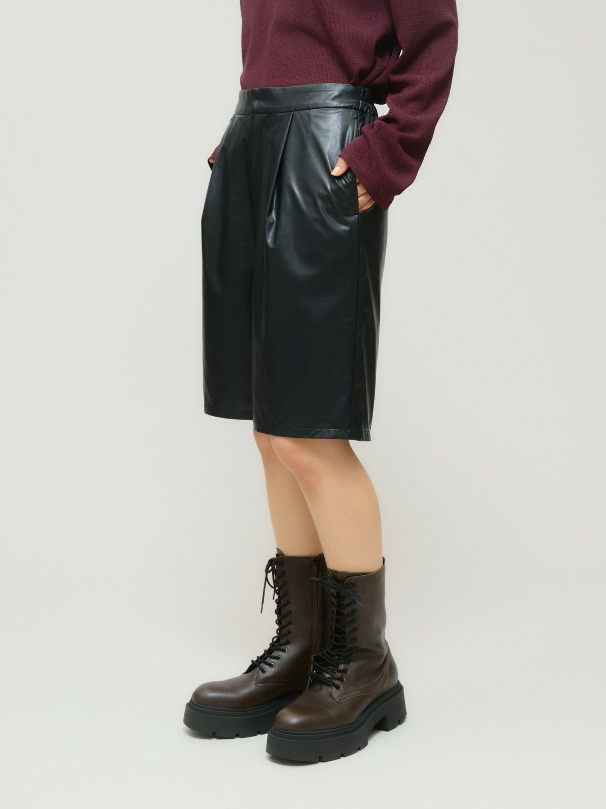 synthetic leather short pants