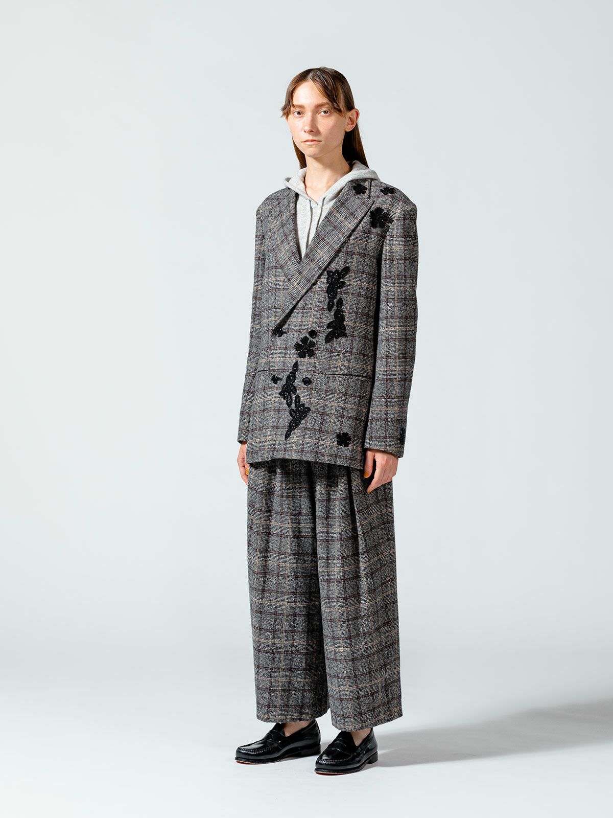 チェックフラワーモチーフジャケット(3-1091)