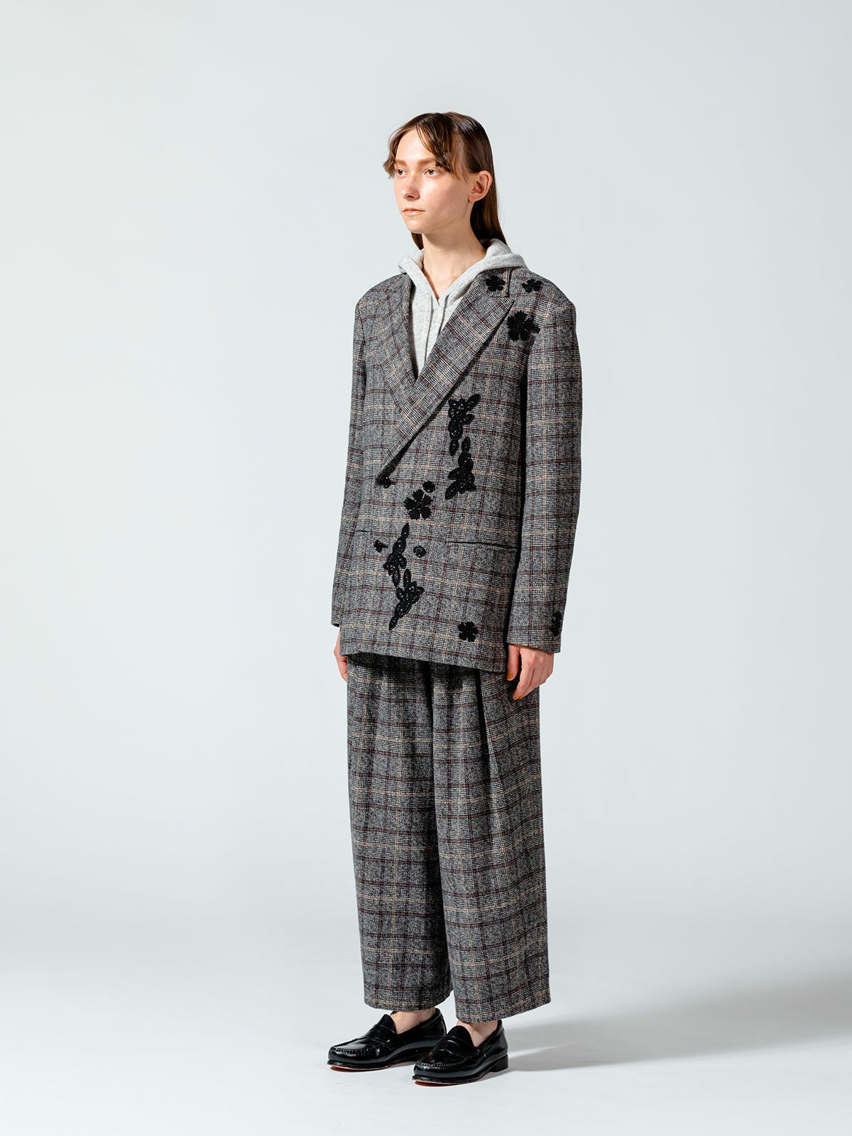 チェックフラワーモチーフジャケット(3-1091)