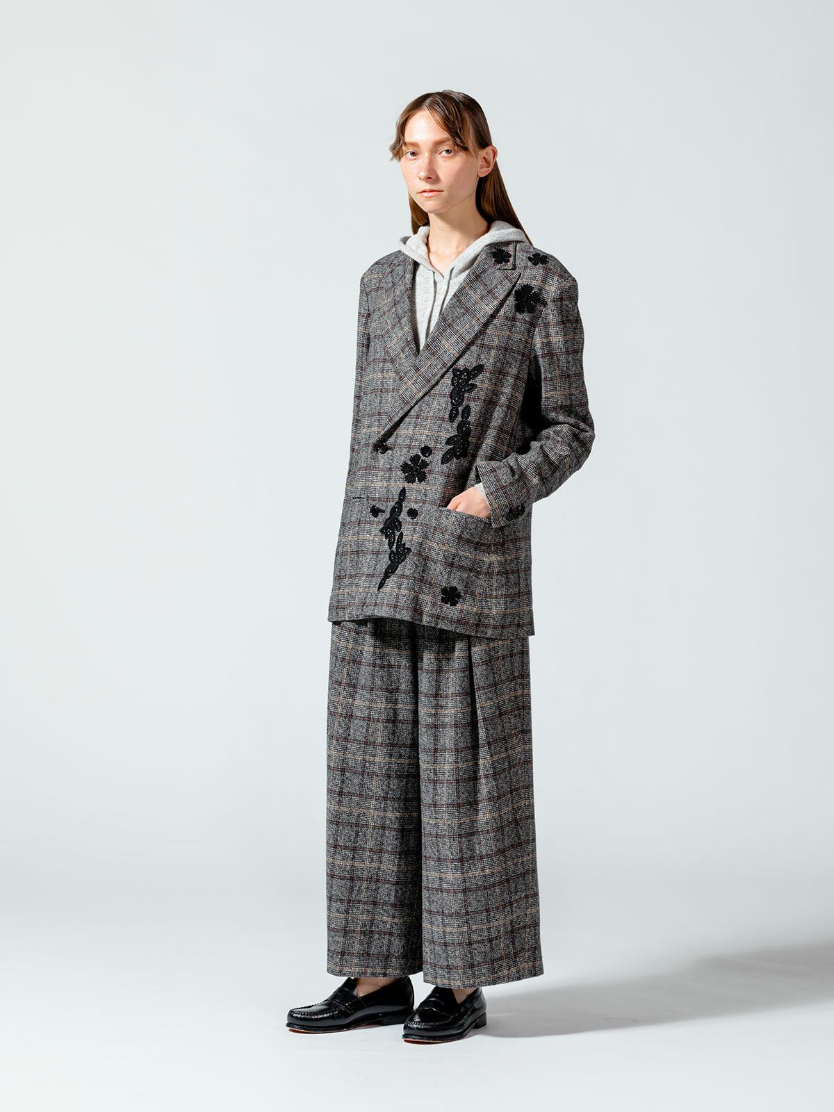 チェックフラワーモチーフジャケット(3-1091)