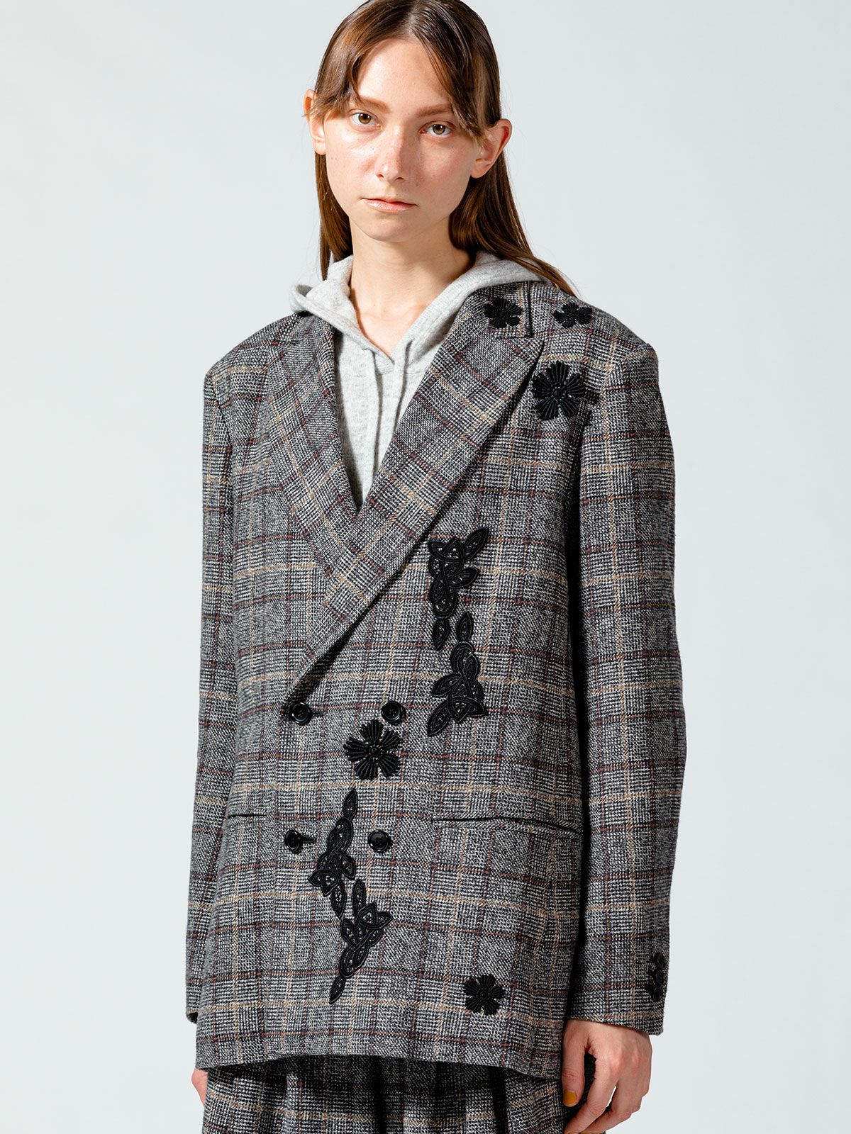 チェックフラワーモチーフジャケット(3-1091)