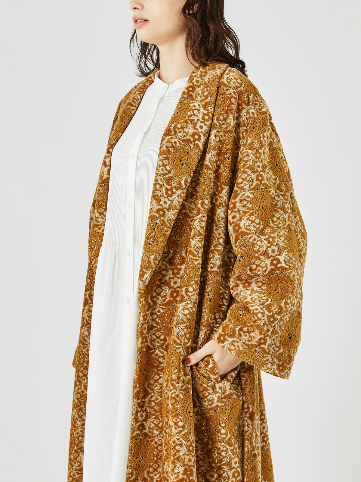 ベルト付きパイルジャカードロングコート(3-1175)